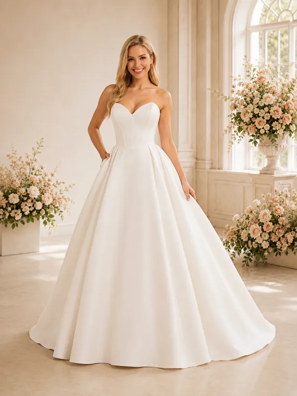 ChicSew Elegant Sweetheart Satin A-Line Floor-Length Wedding Dress made by ChicSew