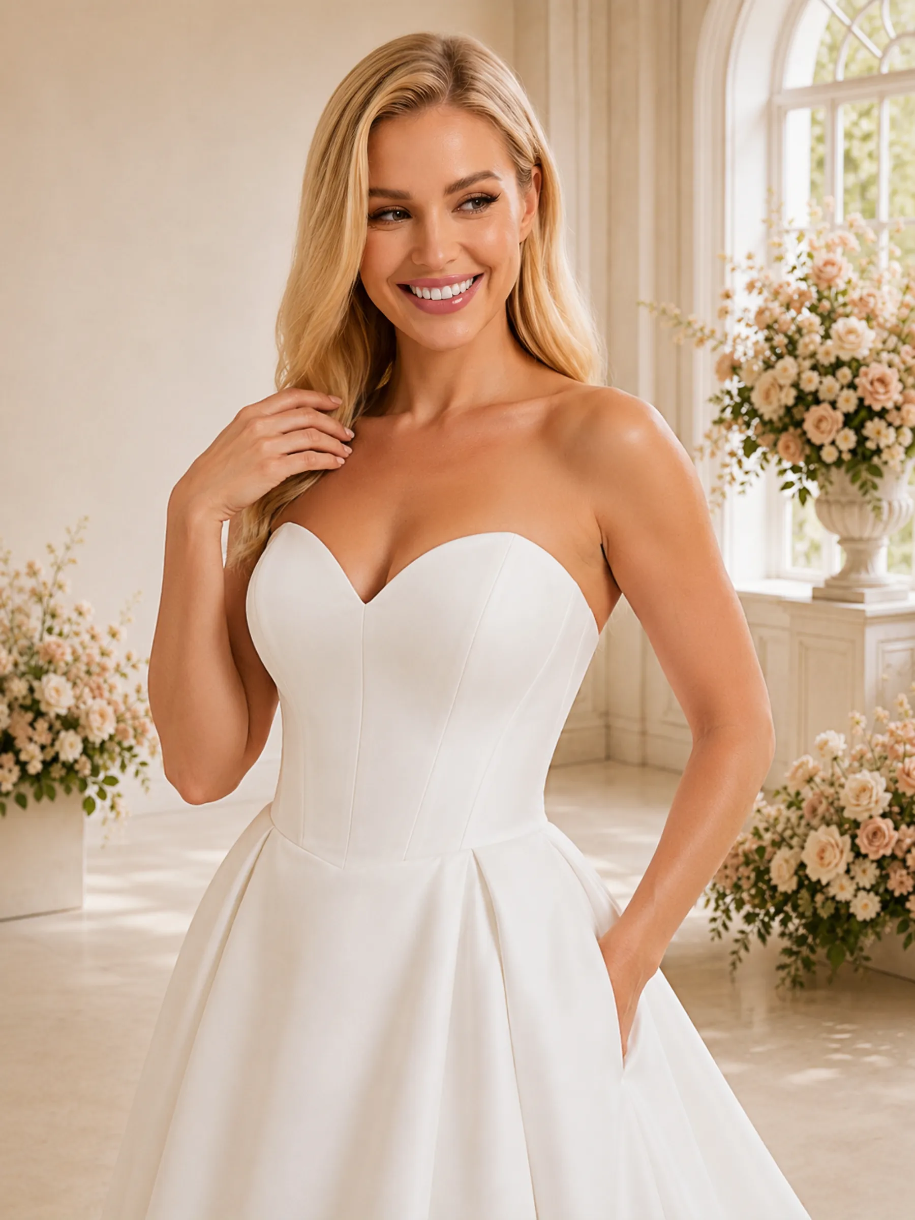 ChicSew Elegant Sweetheart Satin A-Line Floor-Length Wedding Dress sold by ChicSew product image thumbnail 2