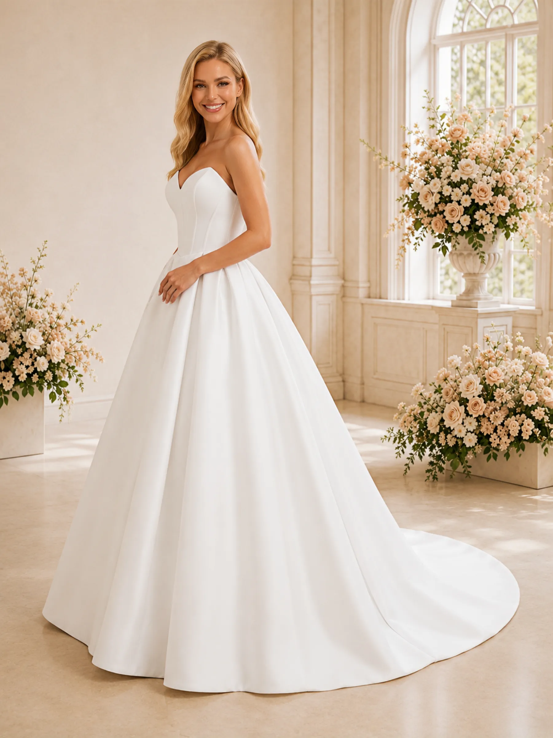 ChicSew Elegant Sweetheart Satin A-Line Floor-Length Wedding Dress sold by ChicSew product image thumbnail 3