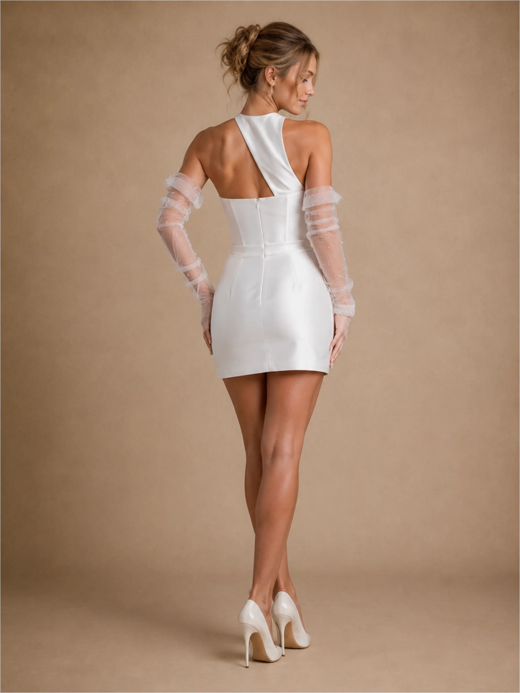 ChicSew Pretty Satin One Shoulder Sheath Mini-Length Wedding Dresses sold by ChicSew product image thumbnail 3