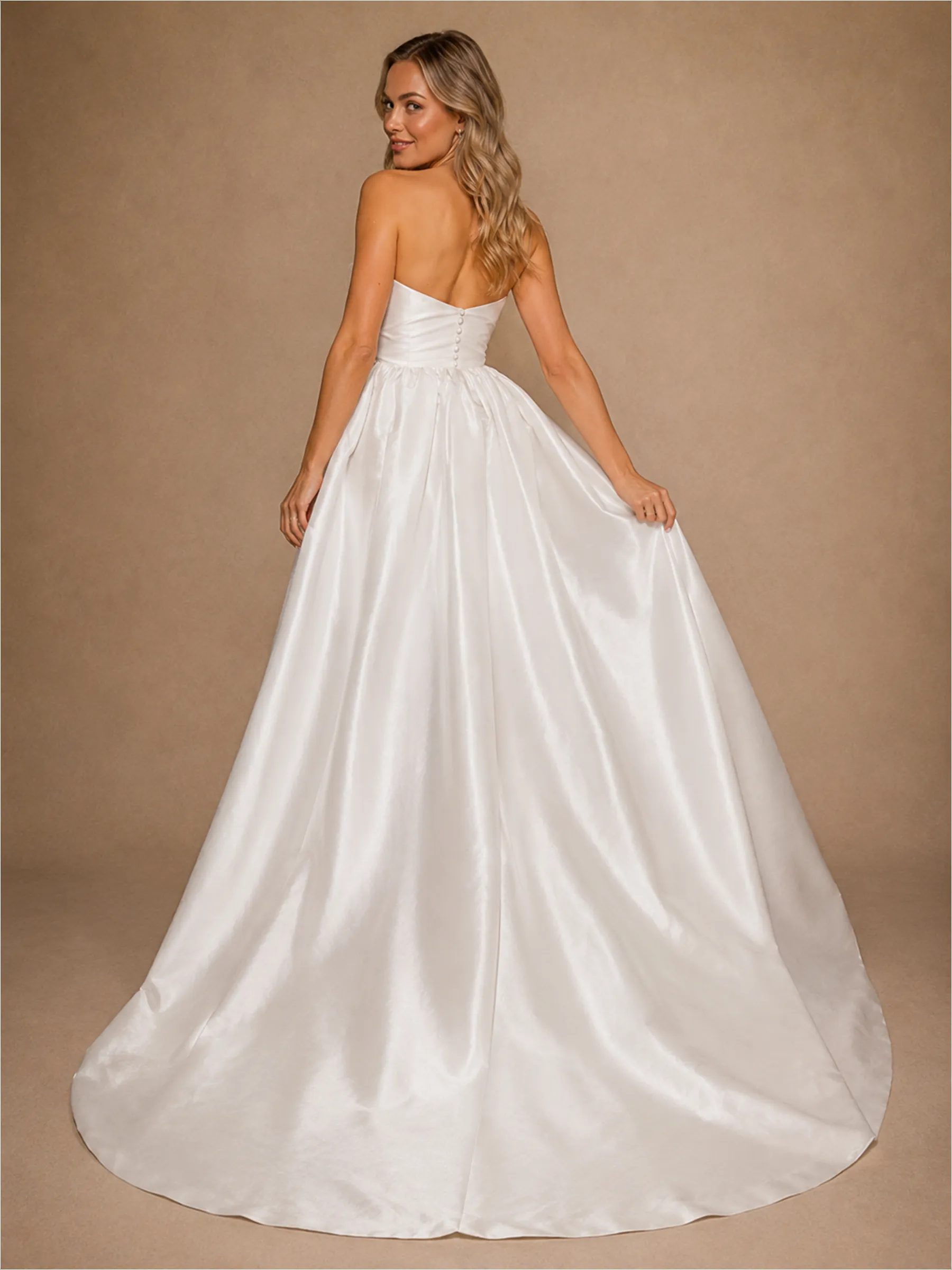ChicSew Modern Unique Satin Strapless Sheath Ruched Floral Applique Mini-Length Wedding Dresses With Overskirt sold by ChicSew product image thumbnail 4
