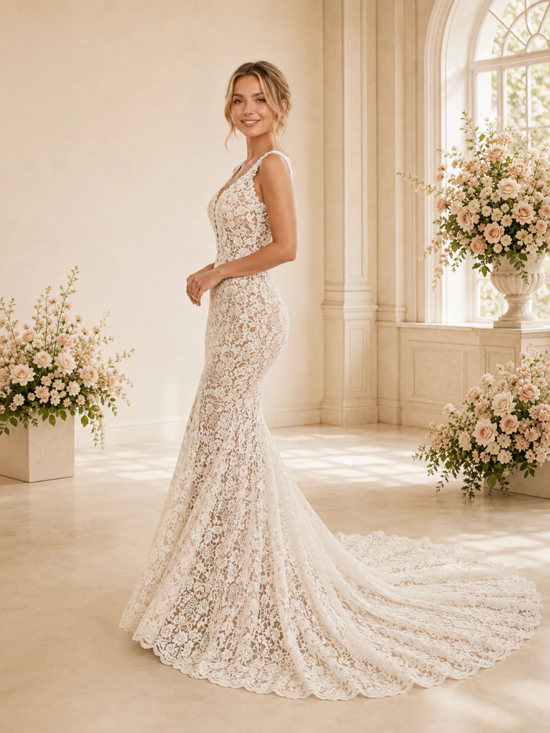 ChicSew Sexy Mermaid Lace Applique V-Neck Open Back Maxi Wedding Dress sold by ChicSew product image thumbnail 4