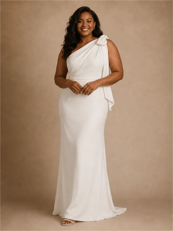 ChicSew Elegant Crepe One Shoulder Mermaid Floor-Length Wedding Dress With Bow made by ChicSew