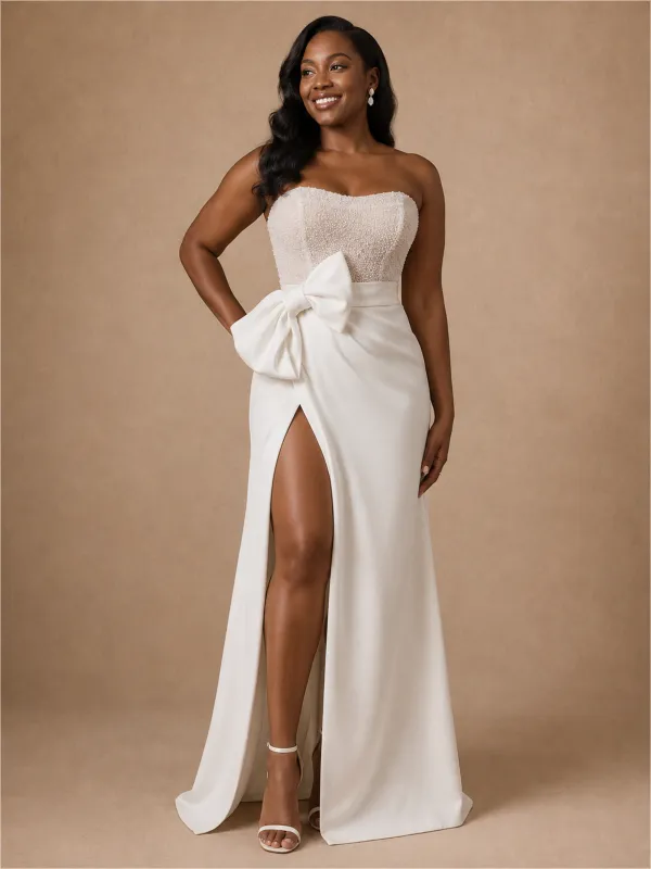 ChicSew Elegant Crepe Sweetheart Mermaid Side Slit Floor-Length Wedding Dress With Beading made by ChicSew