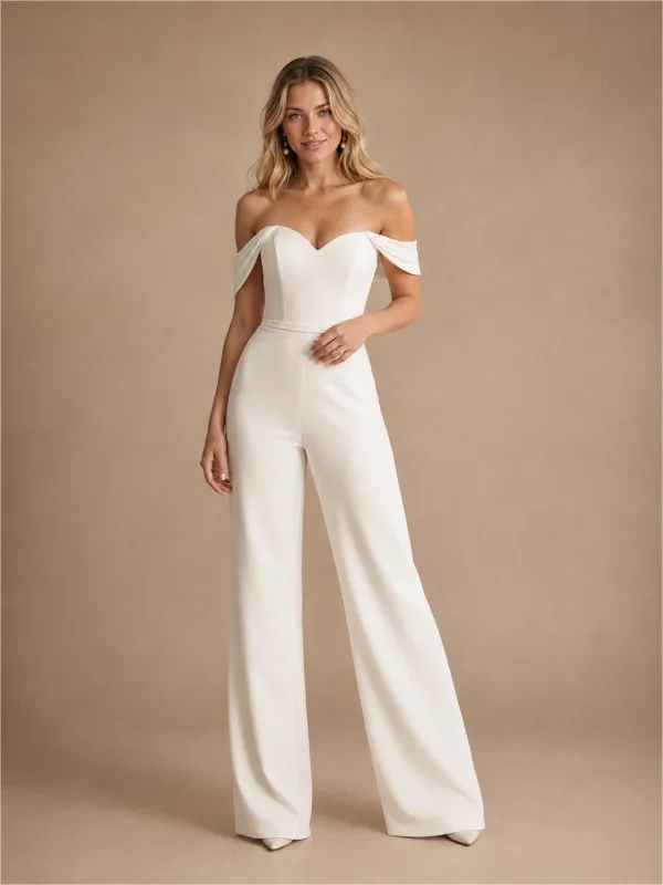 ChicSew Modern Off The Shoulder Sleeveless Crepe Floor-Length Wedding Jumpsuit made by ChicSew