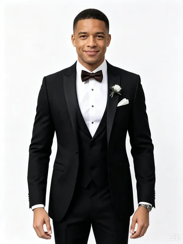 Classic 2 Piece Black Men's Suit with Regular Fit and Sophisticated Peak Lapel made by ChicSew