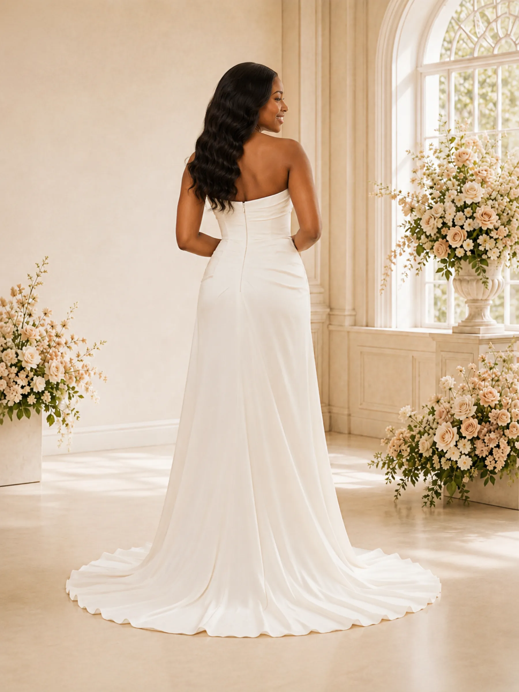ChicSew Fancy Sweetheart Ruching Mermaid Side Slit Long Satin Wedding Dress sold by ChicSew product image thumbnail 4