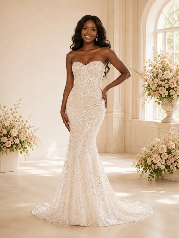 ChicSew Modern Strapless Sweetheart Mermaid Sequin Floor-Length Wedding Dress made by ChicSew