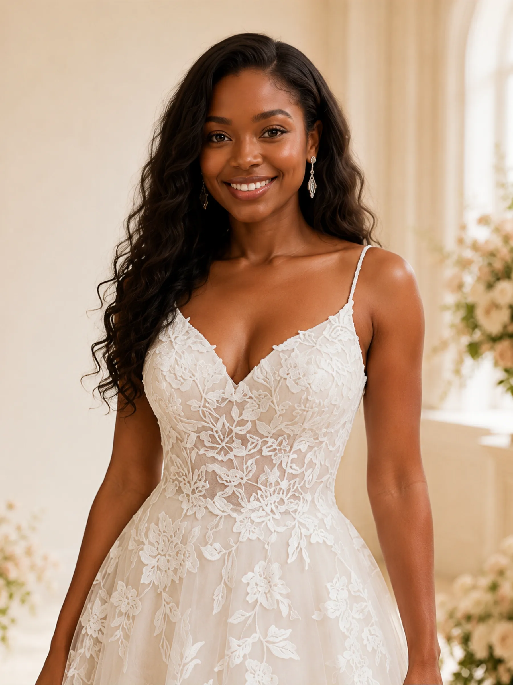 ChicSew Fancy Elegant Spaghetti Straps Tulle Lace A-Line Maxi Long Wedding Dress sold by ChicSew product image thumbnail 2