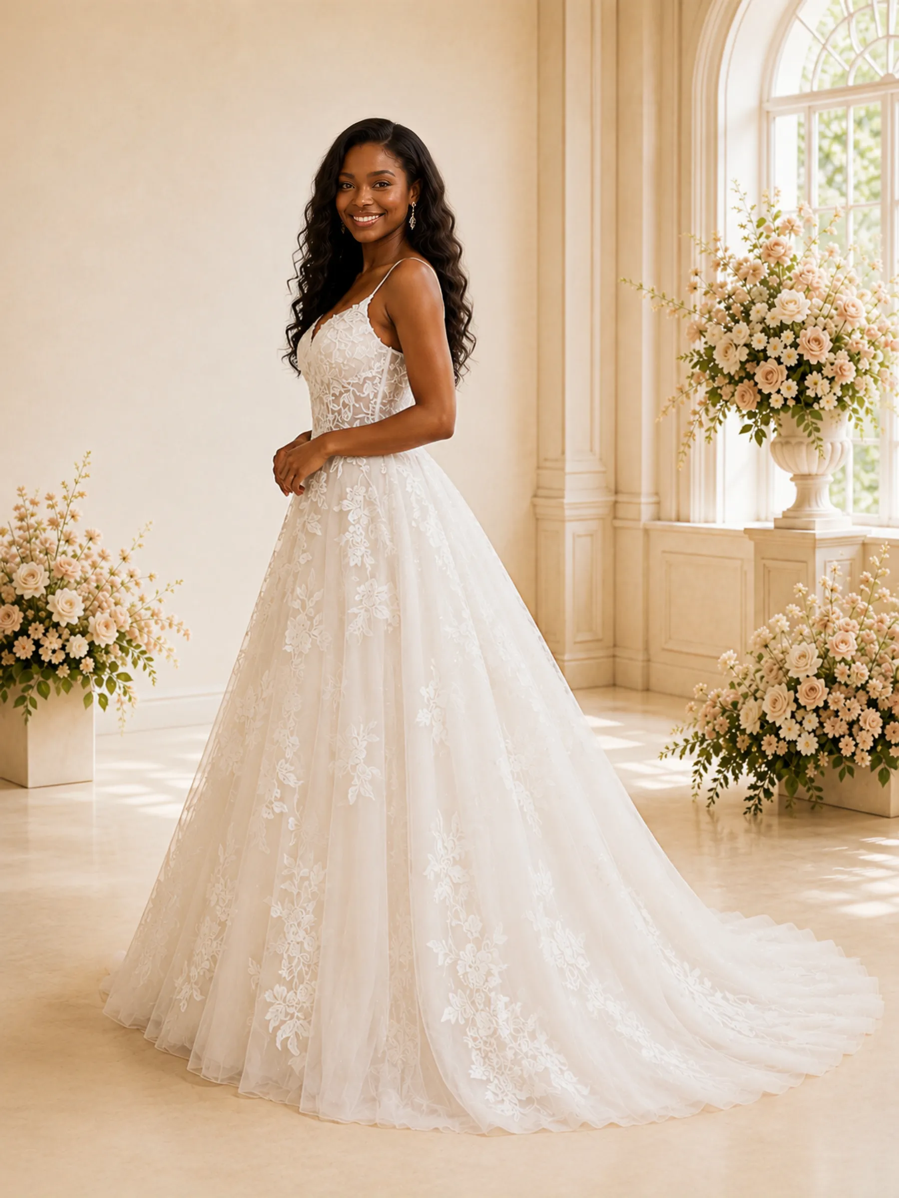 ChicSew Fancy Elegant Spaghetti Straps Tulle Lace A-Line Maxi Long Wedding Dress sold by ChicSew product image thumbnail 3
