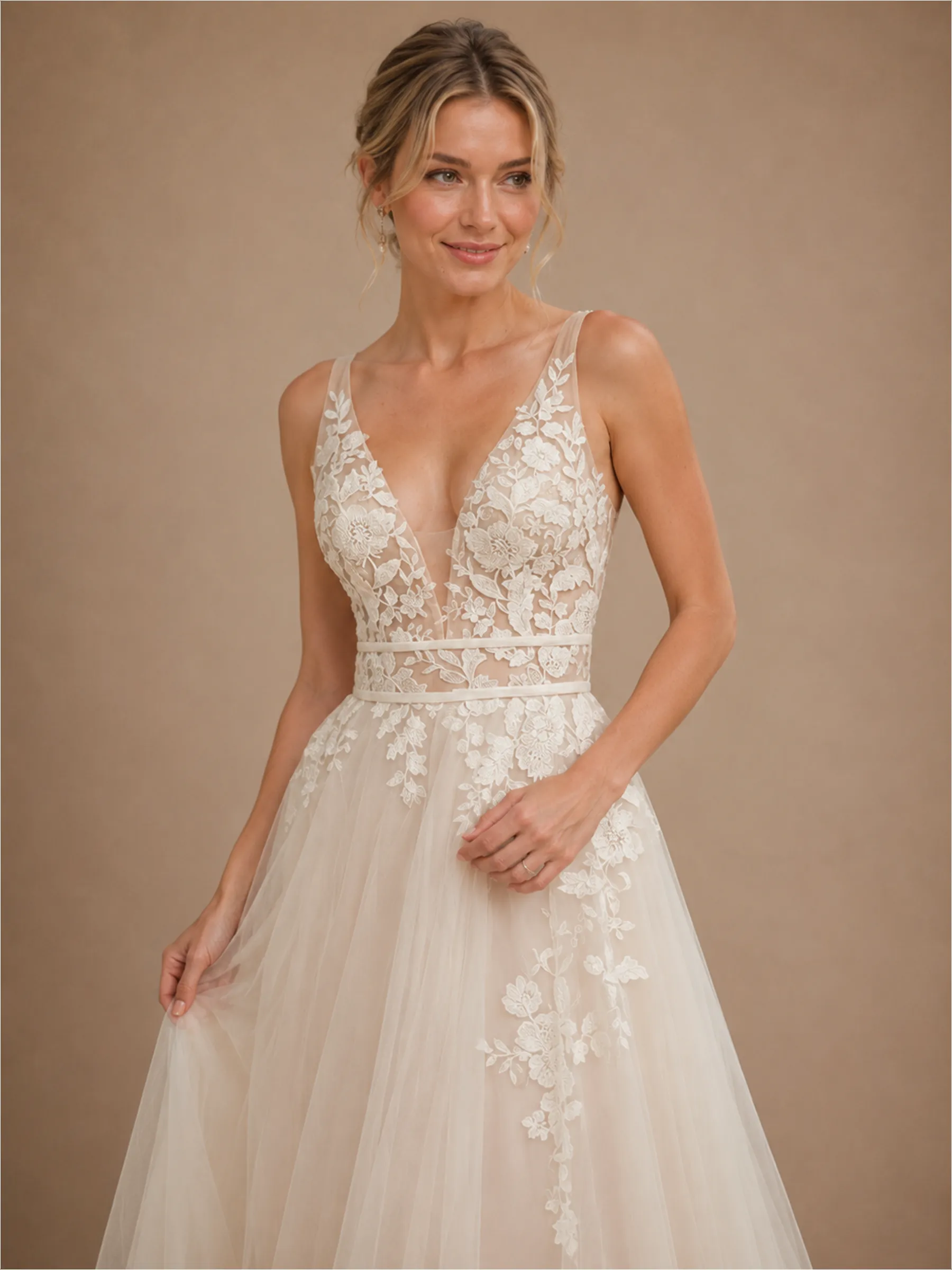 ChicSew Fancy Spaghetti Straps Tulle Lace Appliques A-Line Maxi Wedding Dress sold by ChicSew product image thumbnail 2
