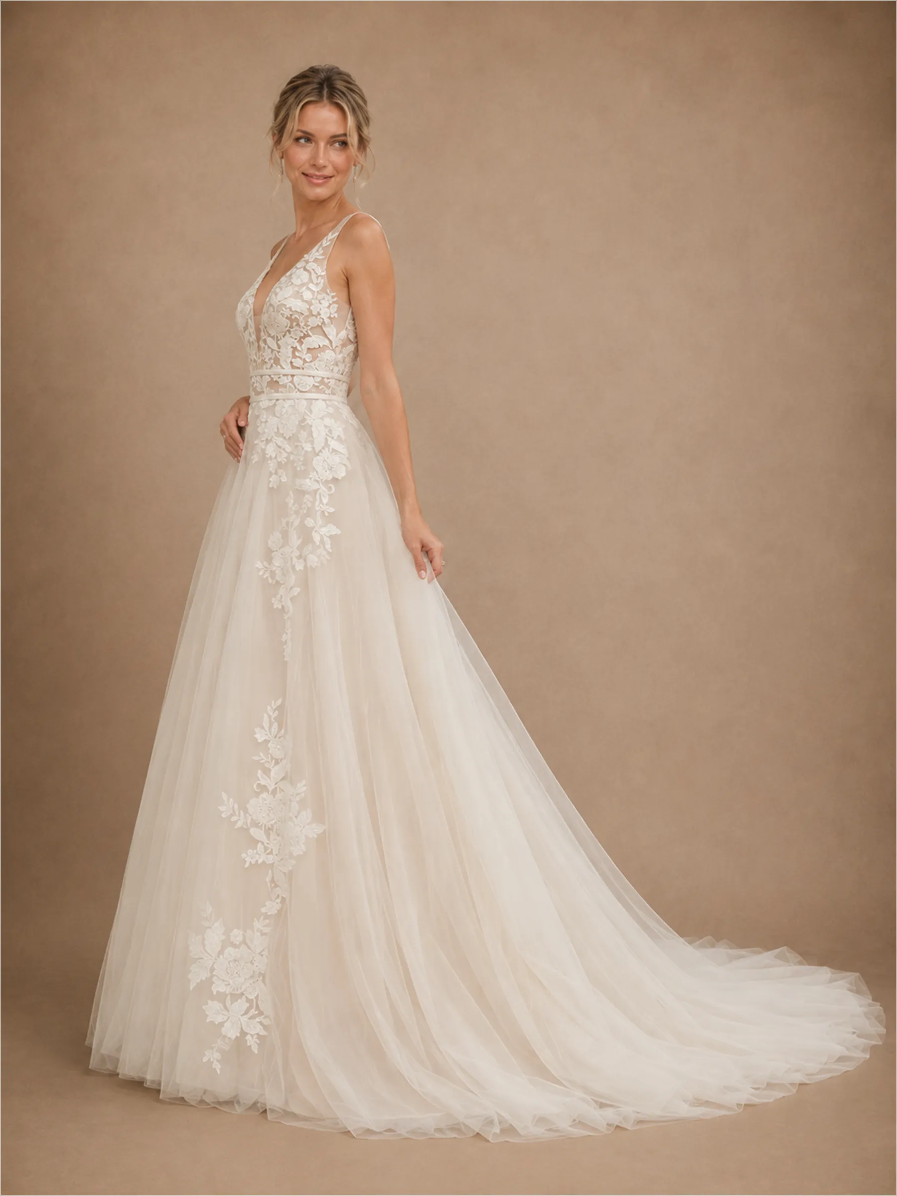 ChicSew Fancy Spaghetti Straps Tulle Lace Appliques A-Line Maxi Wedding Dress sold by ChicSew product image thumbnail 3