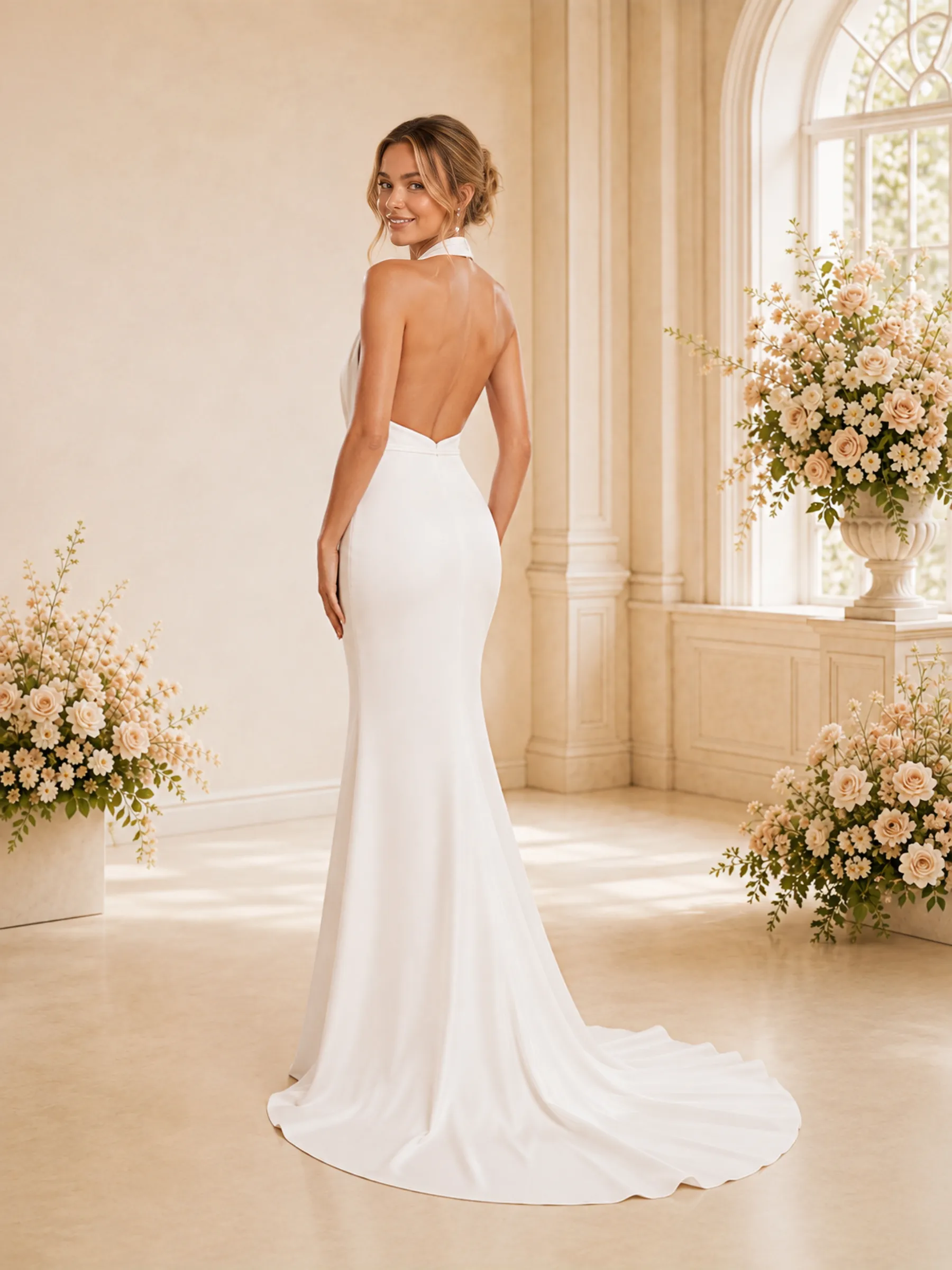 ChicSew Fancy Halter Strap Sleeveless Mermaid Satin Floor-Length Wedding Dress sold by ChicSew product image thumbnail 4