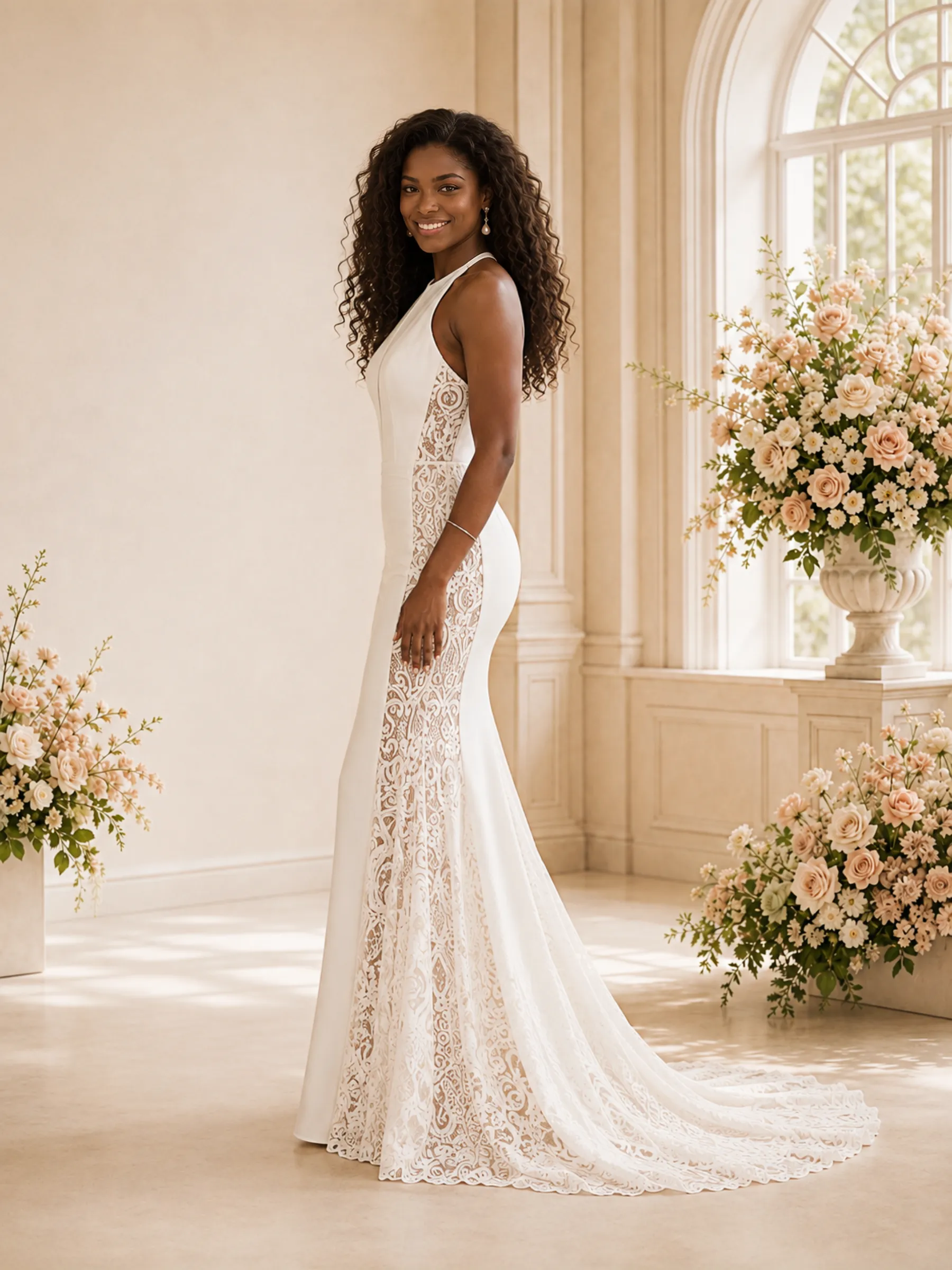 ChicSew Fancy Unique Crepe Halter Mermaid Long Wedding Dress With Lace Applique sold by ChicSew product image thumbnail 3