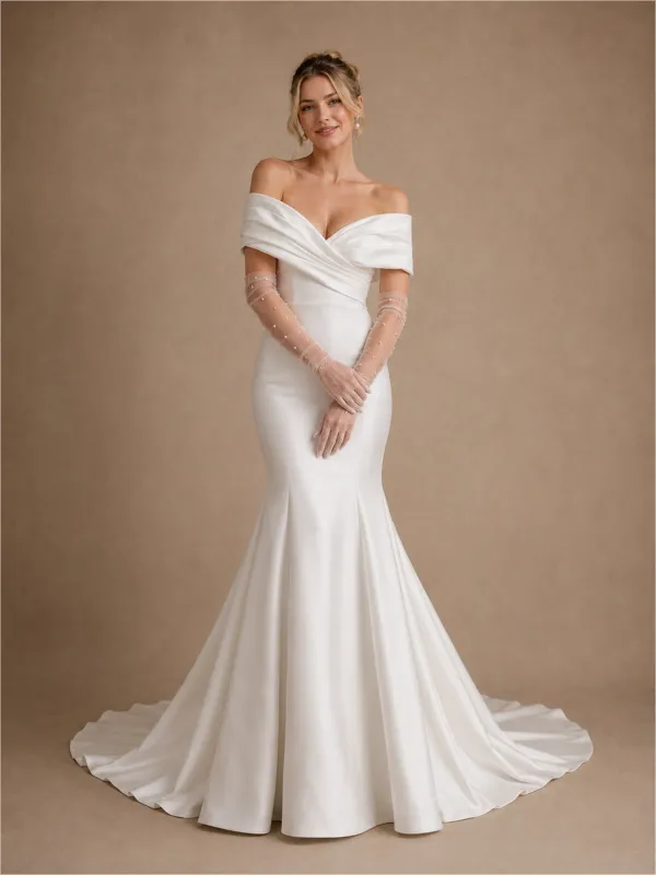 ChicSew Fancy Off The Shouder Ruching Mermaid Satin Floor-Length Wedding Dress made by ChicSew