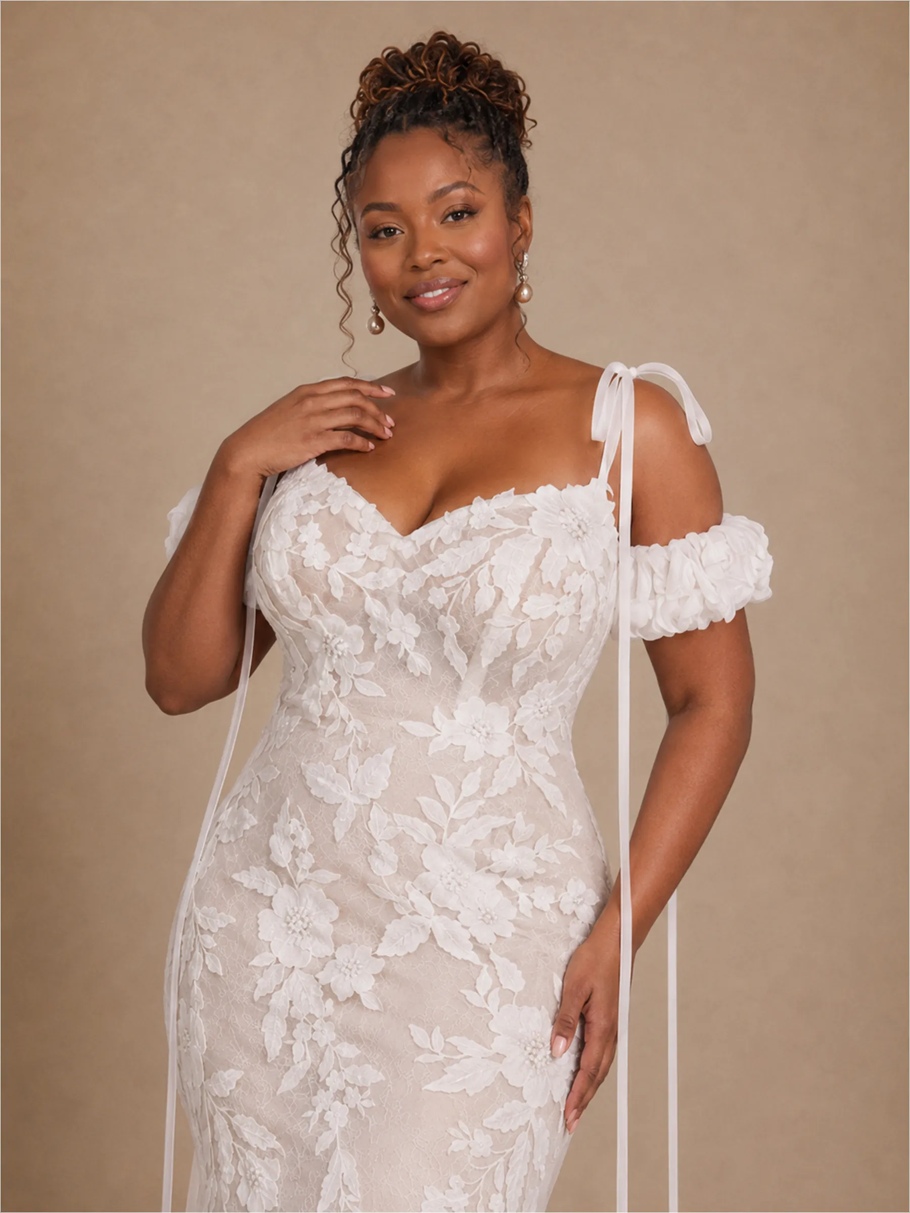 ChicSew Modern Unique Mermaid Cold Shoulder Lace Tulle Maxi Long Wedding Dress sold by ChicSew product image thumbnail 2