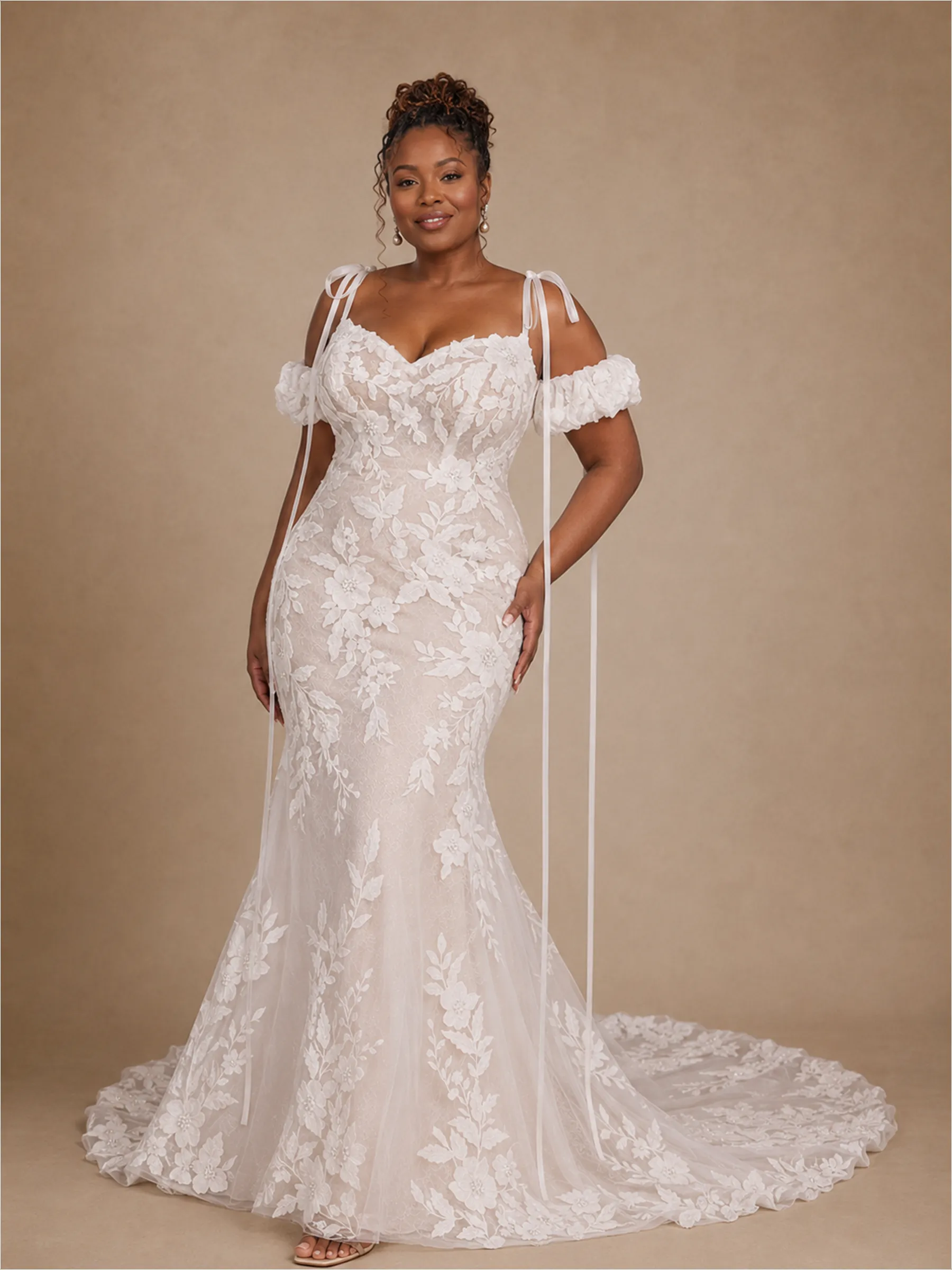 ChicSew Modern Unique Mermaid Cold Shoulder Lace Tulle Maxi Long Wedding Dress sold by ChicSew