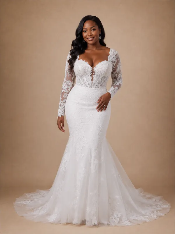 ChicSew Modern Sexy Long Sleeves Lace Tulle Mermaid Maxi Wedding Dress made by ChicSew