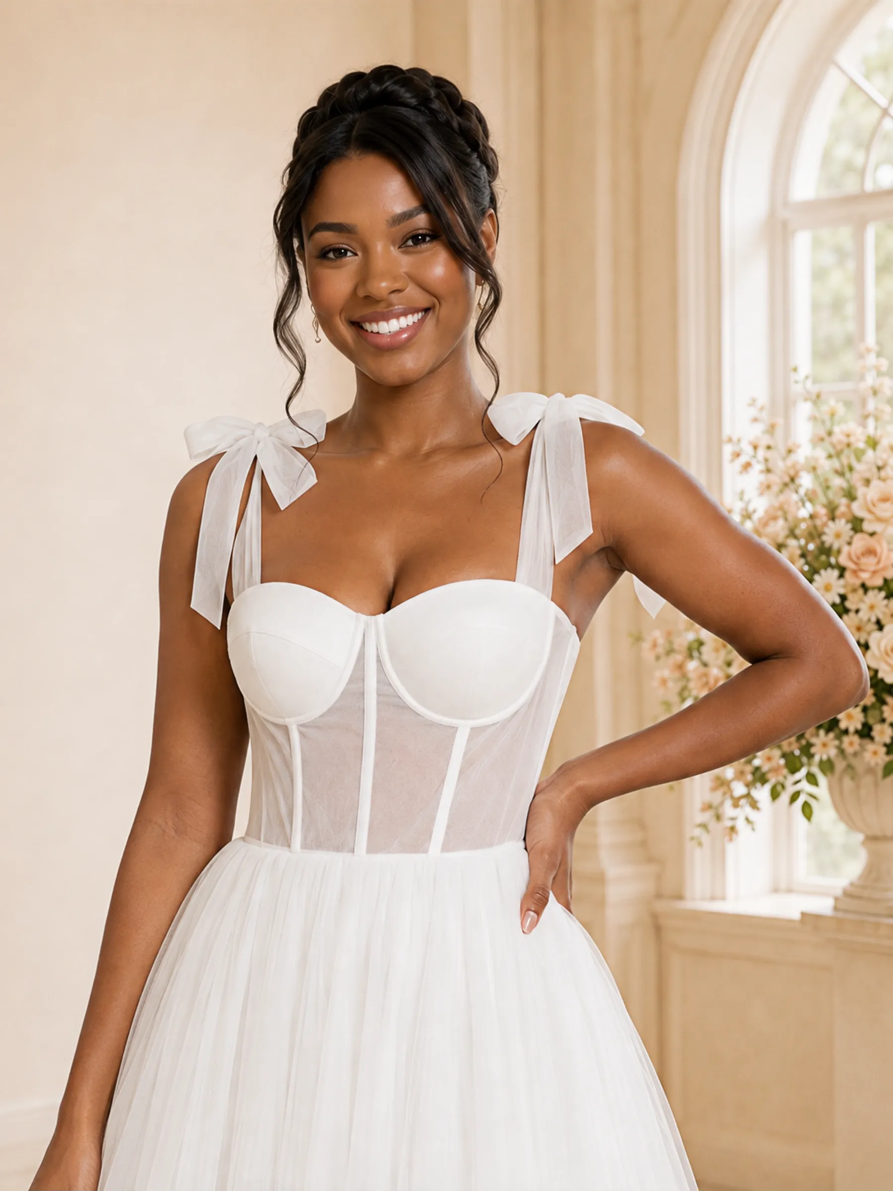 ChicSew Elegant Spaghettt Straps Boning Tulle A-Line Tea-Length Wedding Dress sold by ChicSew product image thumbnail 2