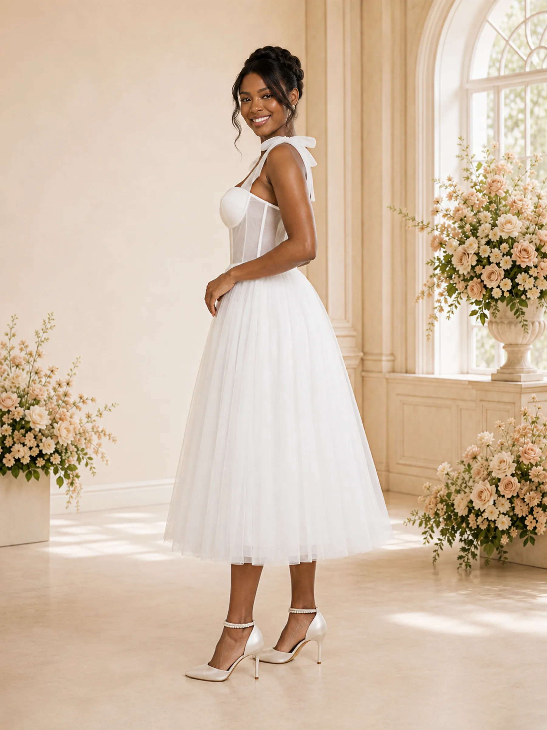 ChicSew Elegant Spaghettt Straps Boning Tulle A-Line Tea-Length Wedding Dress sold by ChicSew product image thumbnail 3