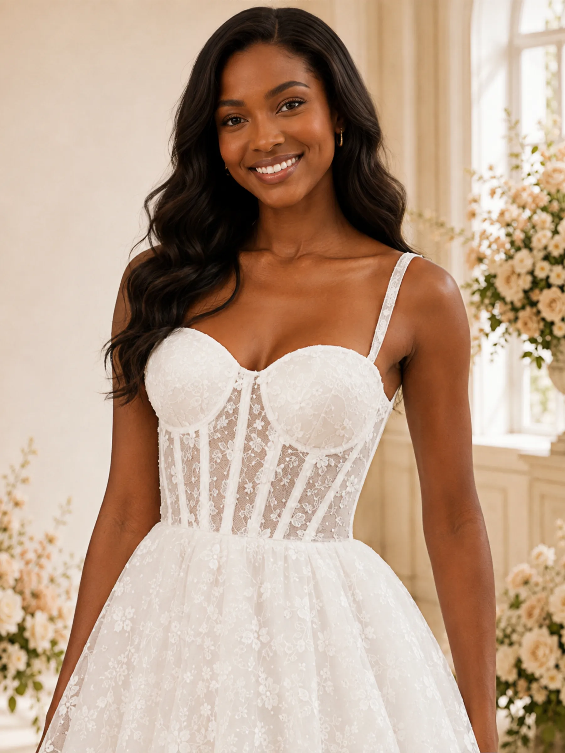 ChicSew Fancy Spaghetti Straps Sleeveless A-Line Mini-Length Lace Wedding Dress sold by ChicSew product image thumbnail 2