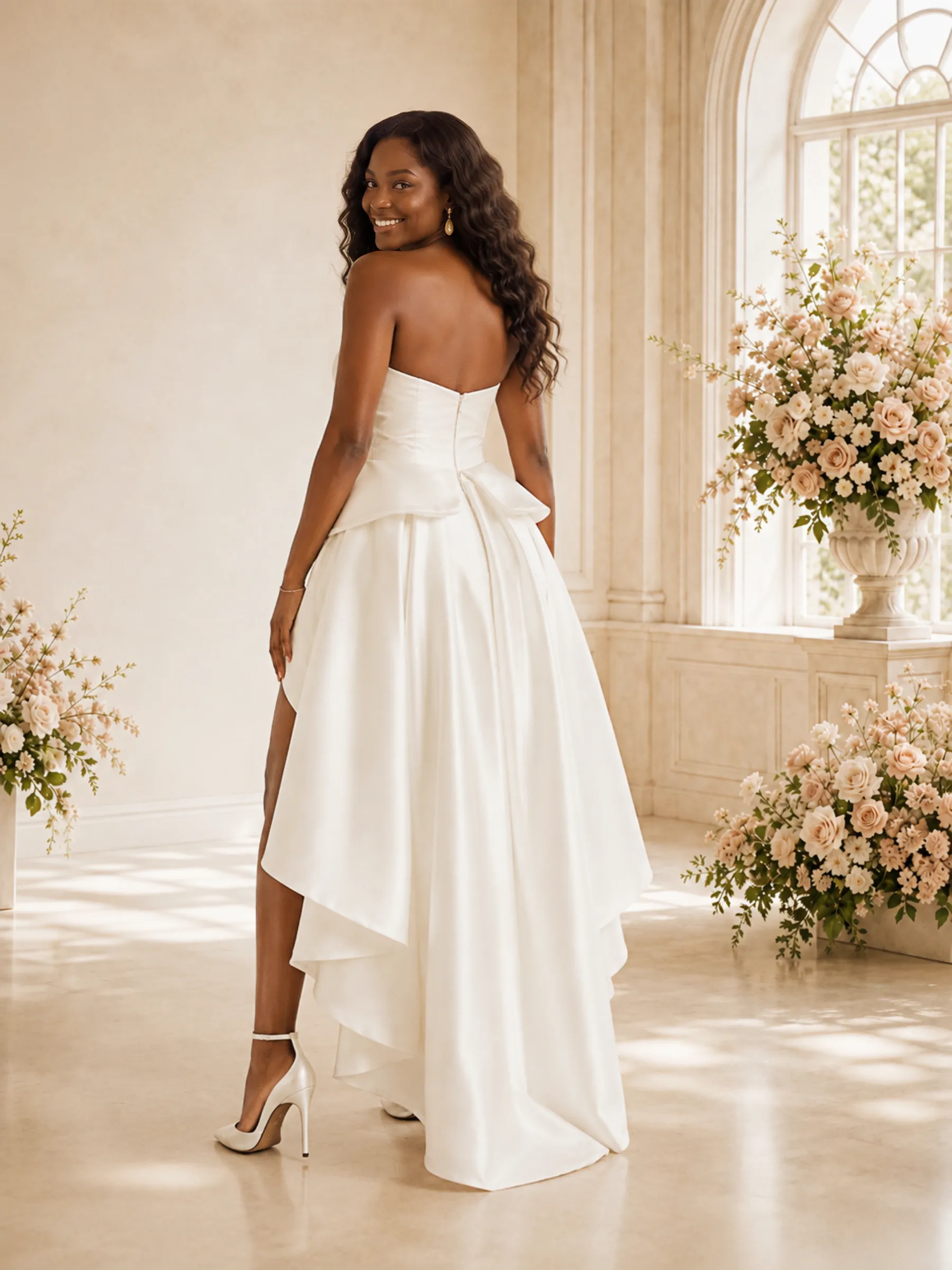 ChicSew Fancy Strapless Sweetheart Ruching Sleeveless Sheath High-Low Wedding Dress sold by ChicSew product image thumbnail 4
