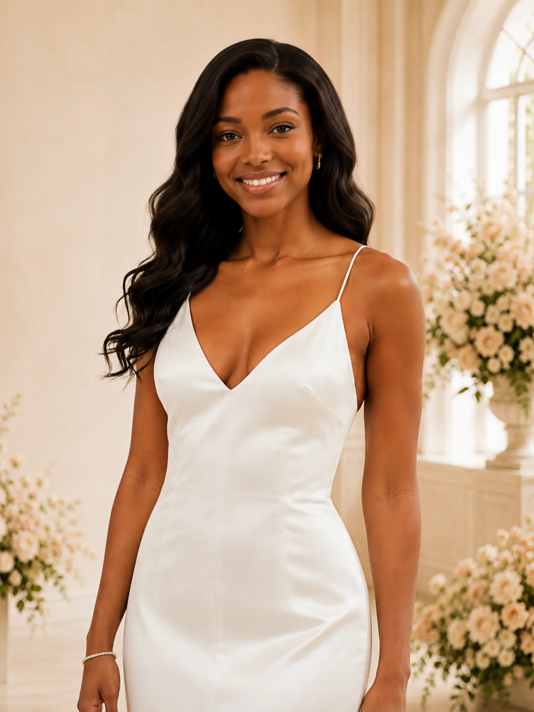 ChicSew Simple Spaghetti Straps V-Neck Side Slit Satin Mermaid Maxi Wedding Dress sold by ChicSew product image thumbnail 2