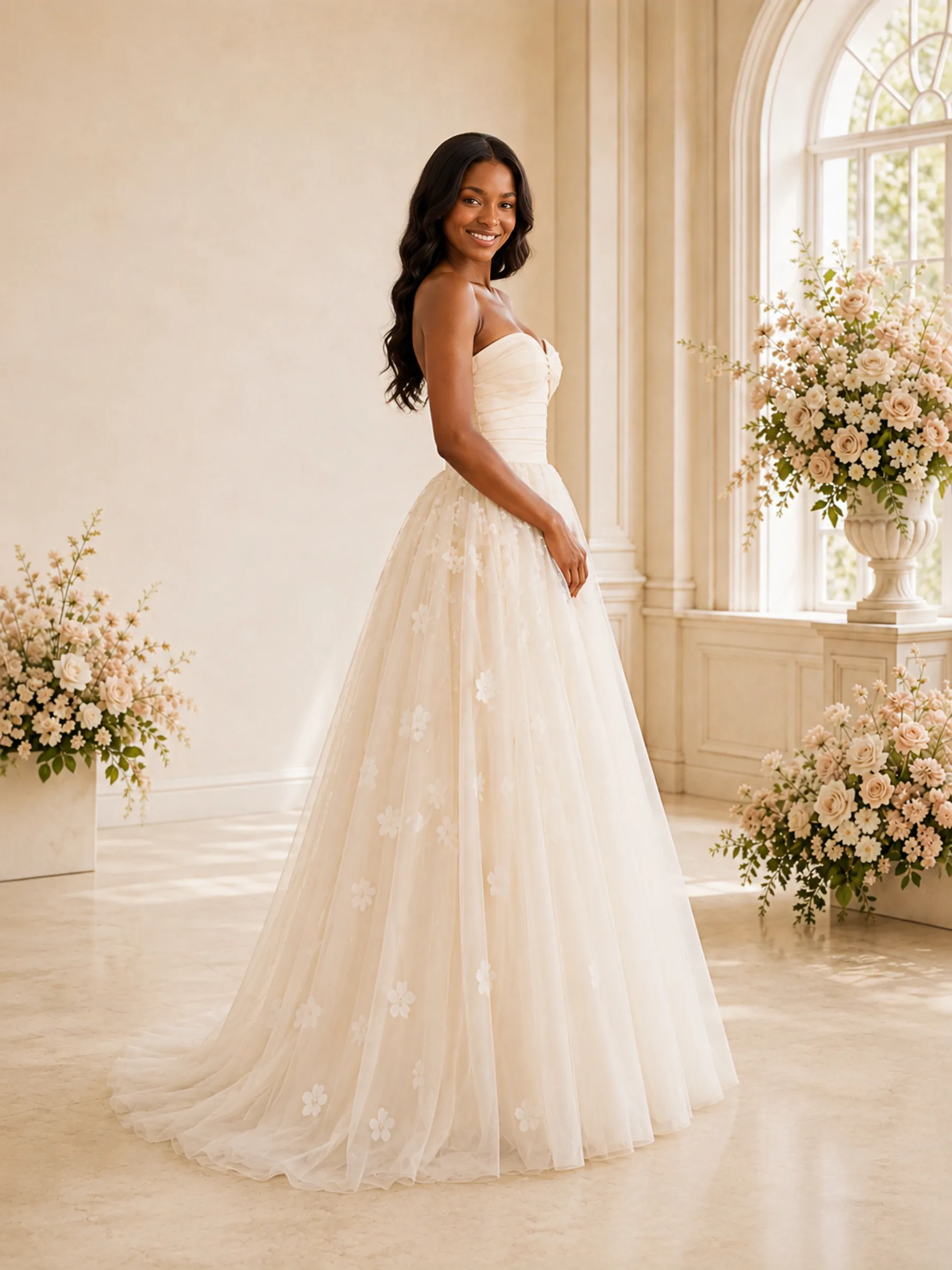 ChicSew Elegant A-Line Sweetheart Tulle Maxi Long Wedding Dress With Lace Applique sold by ChicSew product image thumbnail 3