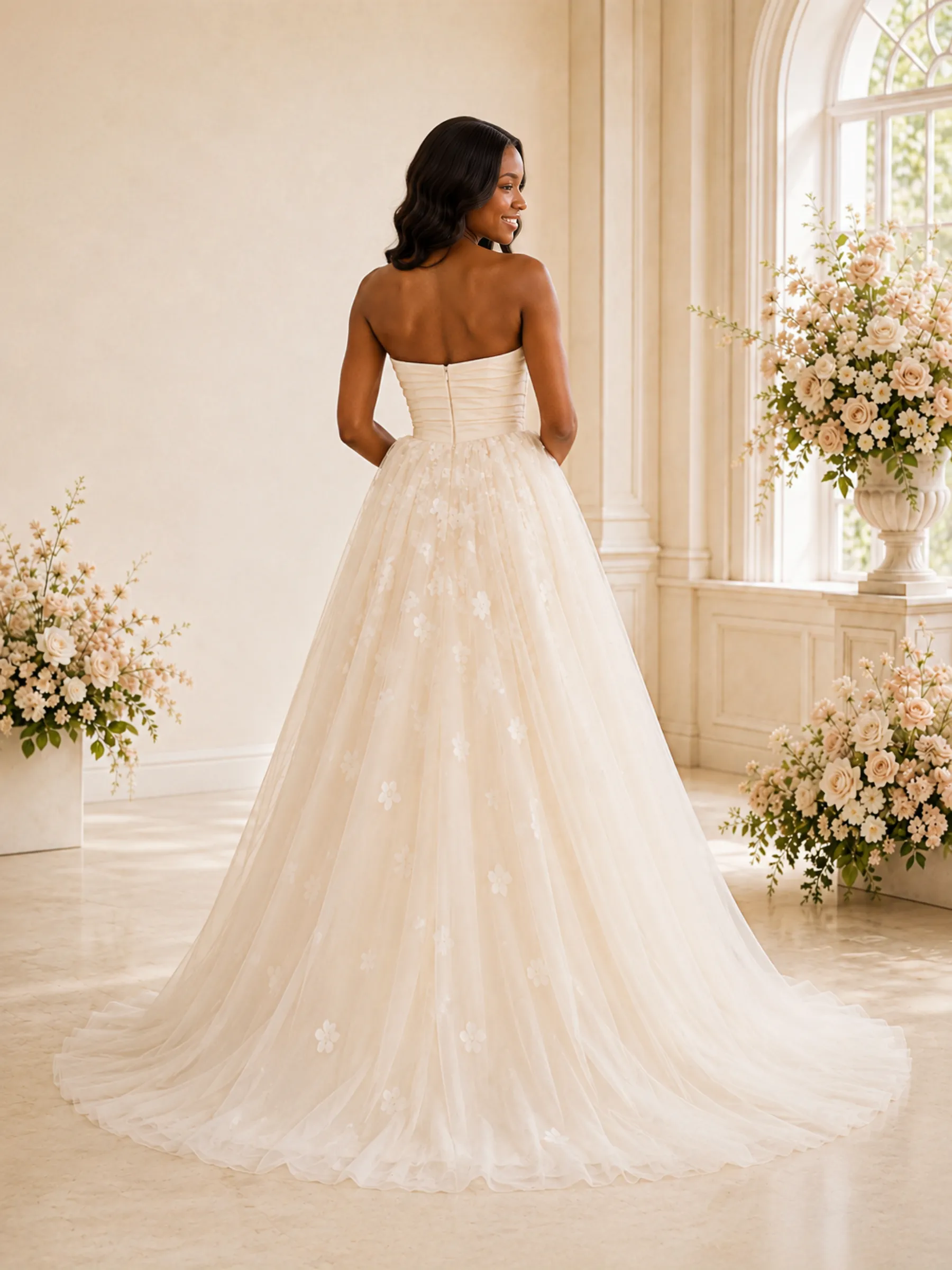 ChicSew Elegant A-Line Sweetheart Tulle Maxi Long Wedding Dress With Lace Applique sold by ChicSew product image thumbnail 4
