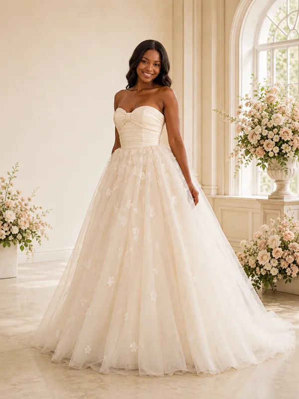 ChicSew Elegant A-Line Sweetheart Tulle Maxi Long Wedding Dress With Lace Applique made by ChicSew