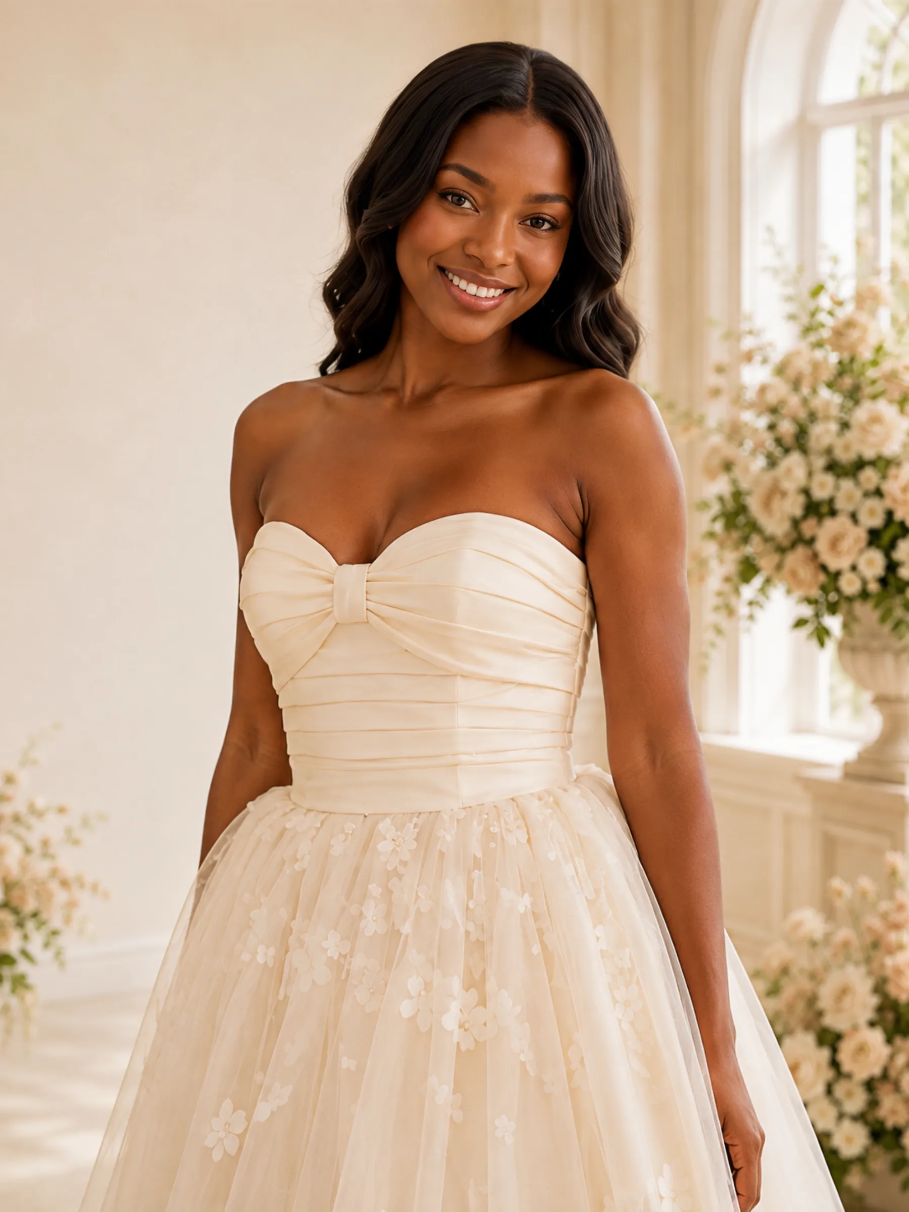 ChicSew Elegant A-Line Sweetheart Tulle Maxi Long Wedding Dress With Lace Applique sold by ChicSew product image thumbnail 2