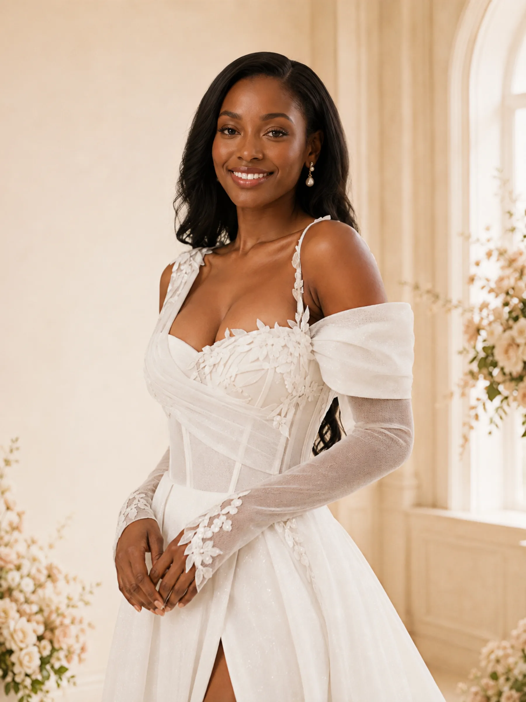ChicSew Elegant Off The Shoulder Long Sleeves A-Line Glitter Tulle Maxi Wedding Dress sold by ChicSew product image thumbnail 2