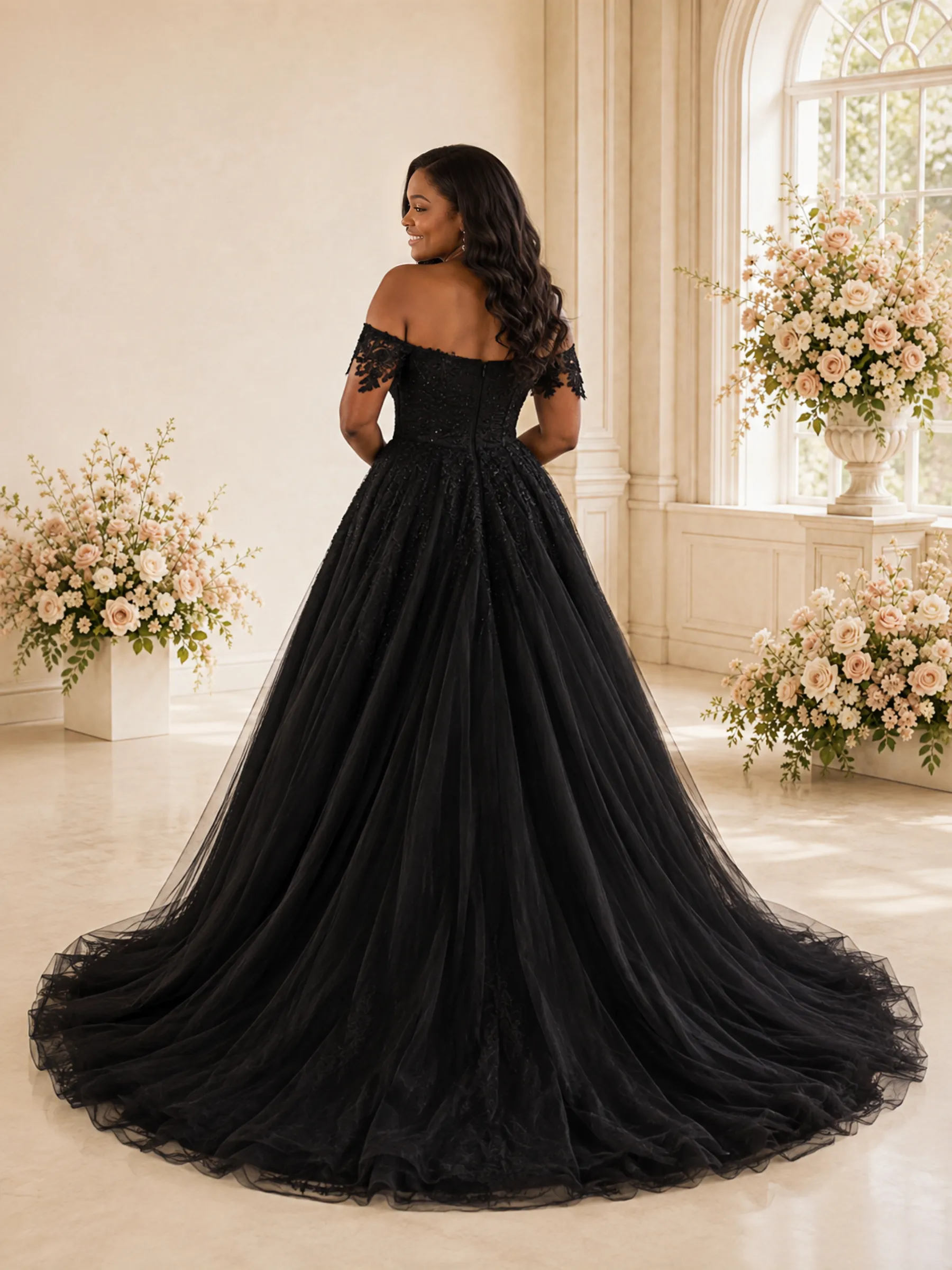 ChicSew Elegant Off The Shoulder Tulle A-Line Maxi Wedding Dress With Lace Applique sold by ChicSew product image thumbnail 4