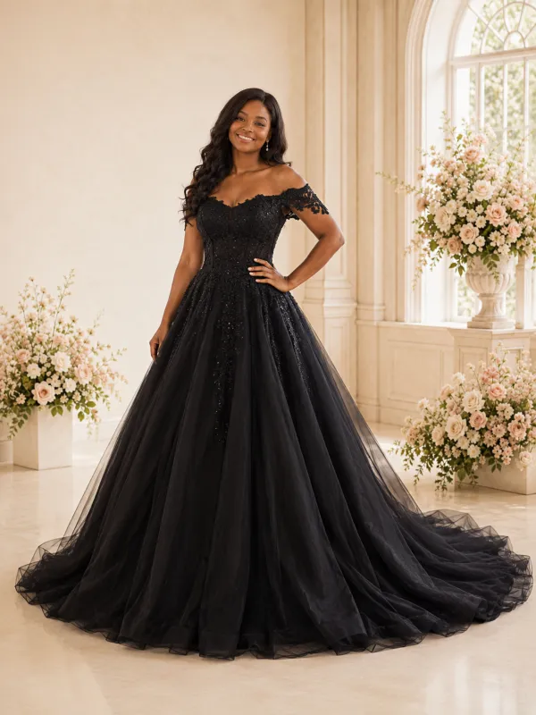 ChicSew Elegant Off The Shoulder Tulle A-Line Maxi Wedding Dress With Lace Applique made by ChicSew