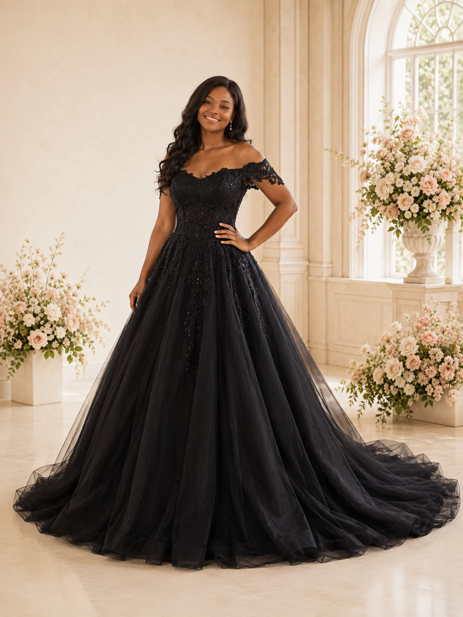 ChicSew Elegant Off The Shoulder Tulle A-Line Maxi Wedding Dress With Lace Applique sold by ChicSew