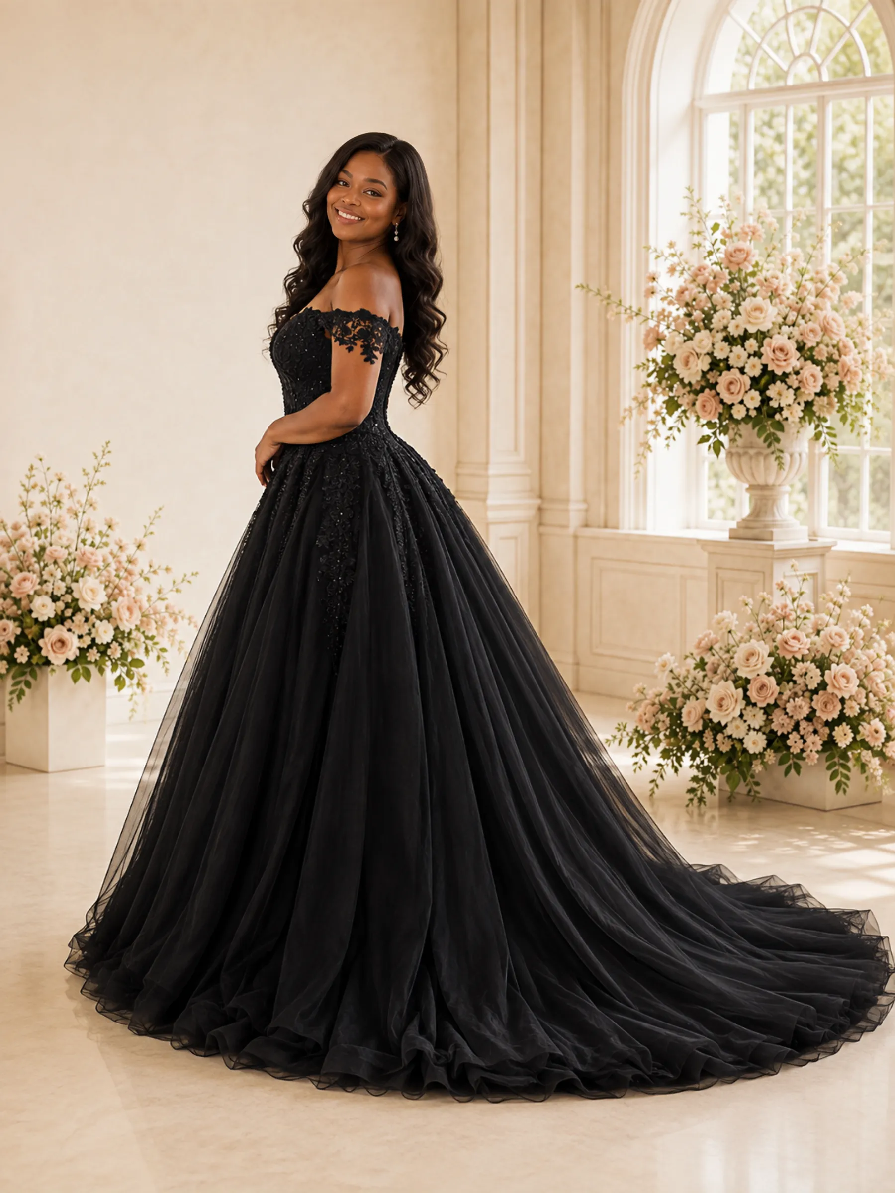 ChicSew Elegant Off The Shoulder Tulle A-Line Maxi Wedding Dress With Lace Applique sold by ChicSew product image thumbnail 3