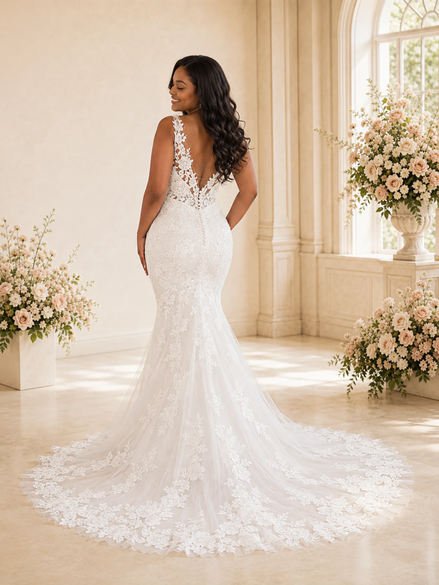 ChicSew Romantic Mermaid V-Neck Spaghetti Straps Lace Maxi Wedding Dress sold by ChicSew product image thumbnail 4