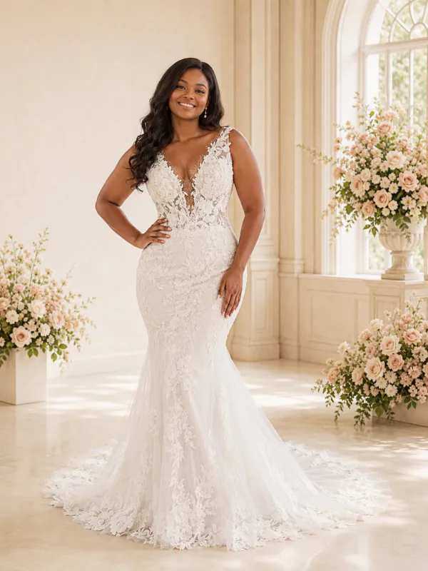 ChicSew Romantic Mermaid V-Neck Spaghetti Straps Lace Maxi Wedding Dress made by ChicSew