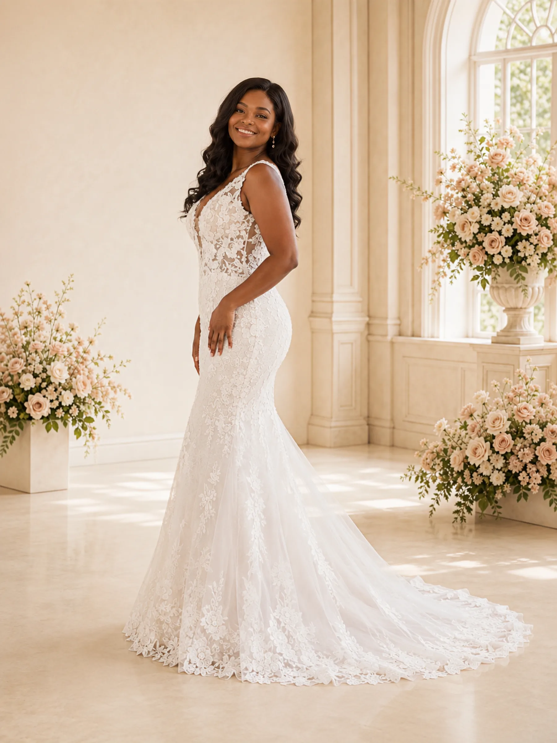 ChicSew Romantic Mermaid V-Neck Spaghetti Straps Lace Maxi Wedding Dress sold by ChicSew product image thumbnail 3