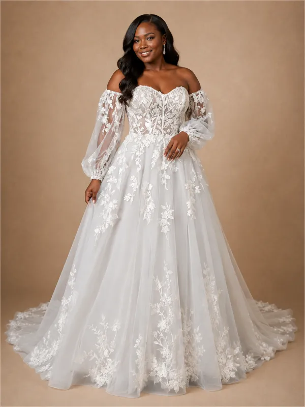 ChicSew Classy Elegant A-Line Sweetheart Lace Tulle Maxi Long Wedding Dress made by ChicSew