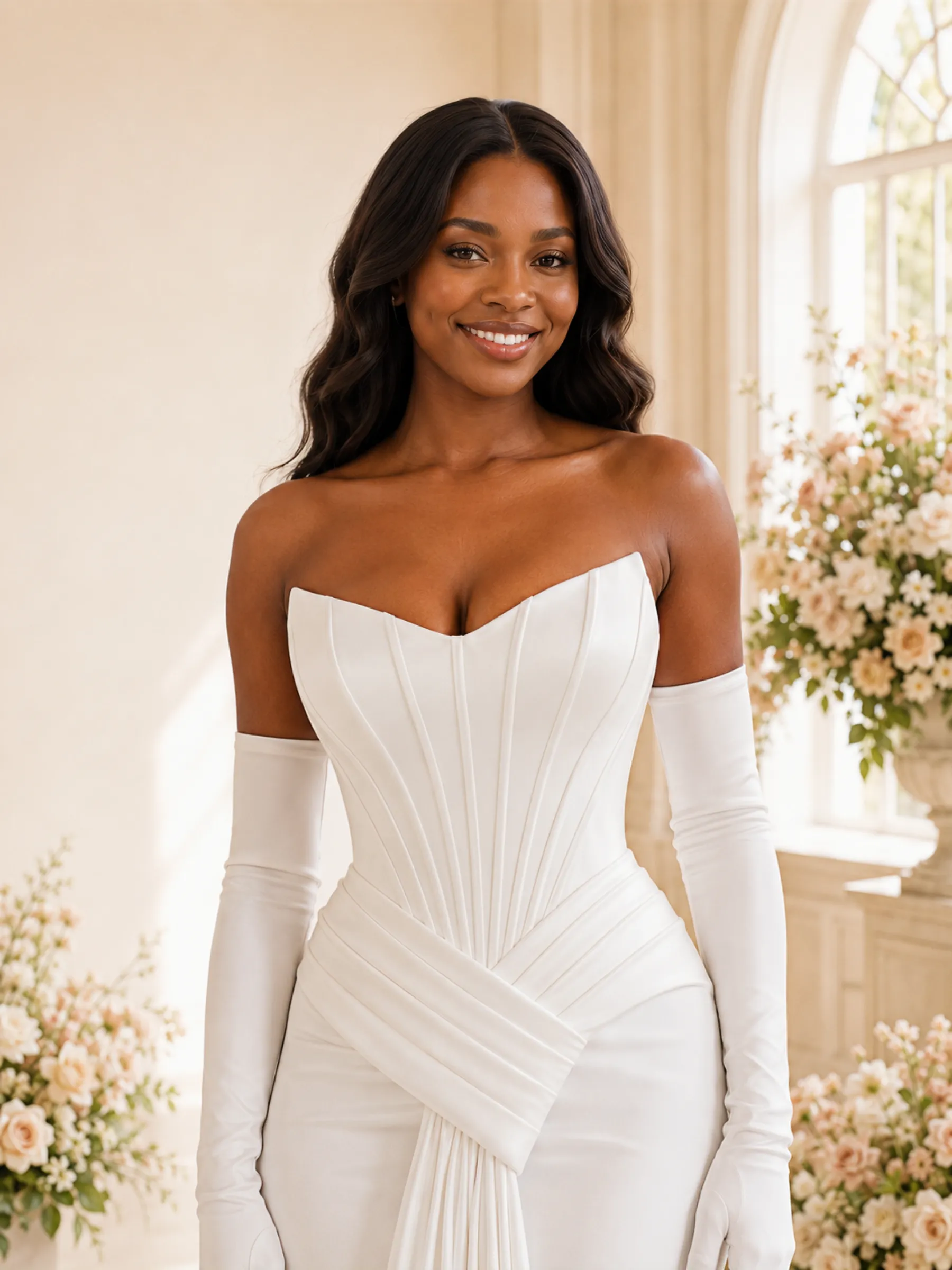 ChicSew Modern Strapless Boning Sleeveless Ruching Satin Mermaid Maxi Wedding Dress sold by ChicSew product image thumbnail 2