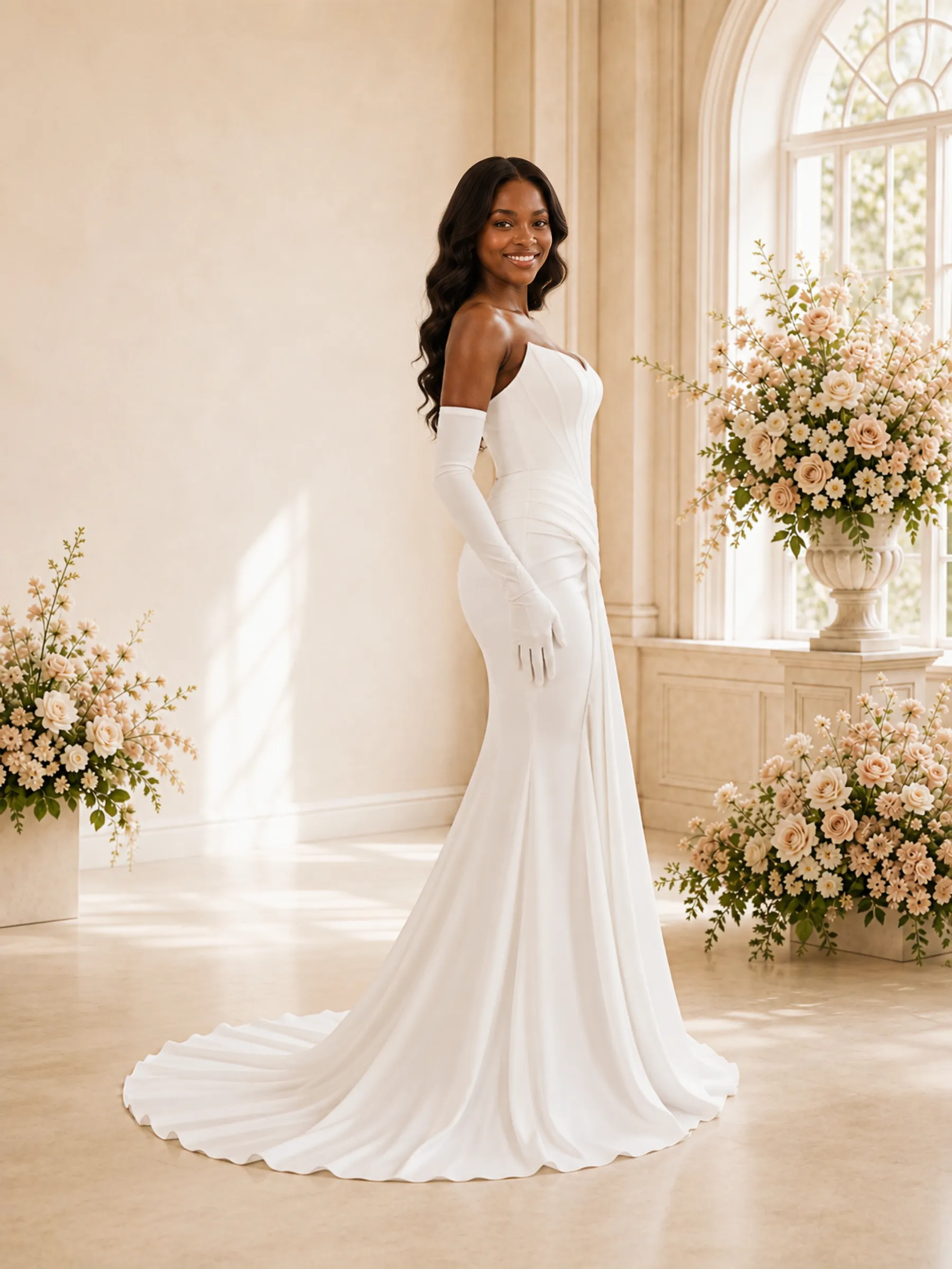 ChicSew Modern Strapless Boning Sleeveless Ruching Satin Mermaid Maxi Wedding Dress sold by ChicSew product image thumbnail 3
