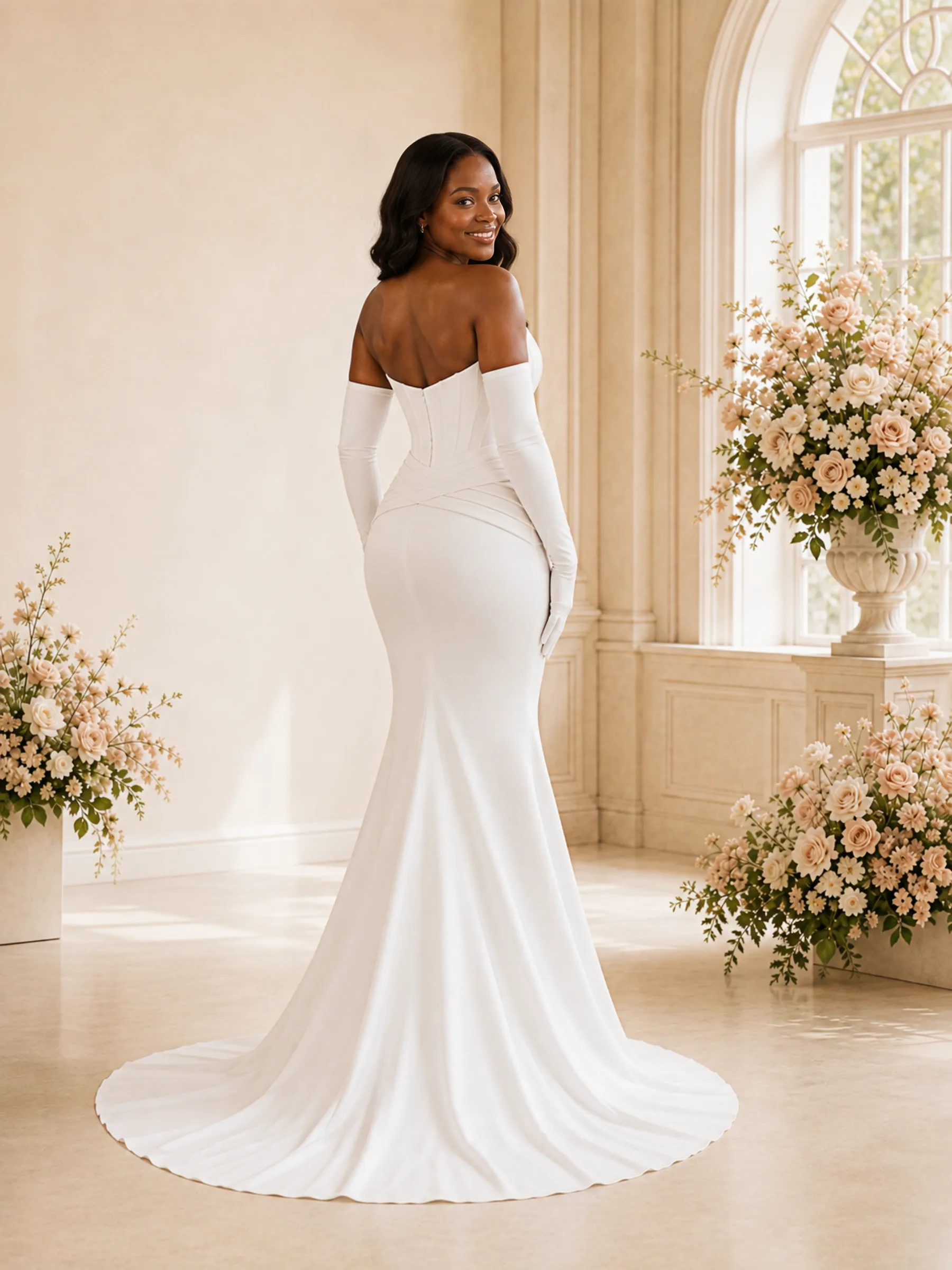 ChicSew Modern Strapless Boning Sleeveless Ruching Satin Mermaid Maxi Wedding Dress sold by ChicSew product image thumbnail 4