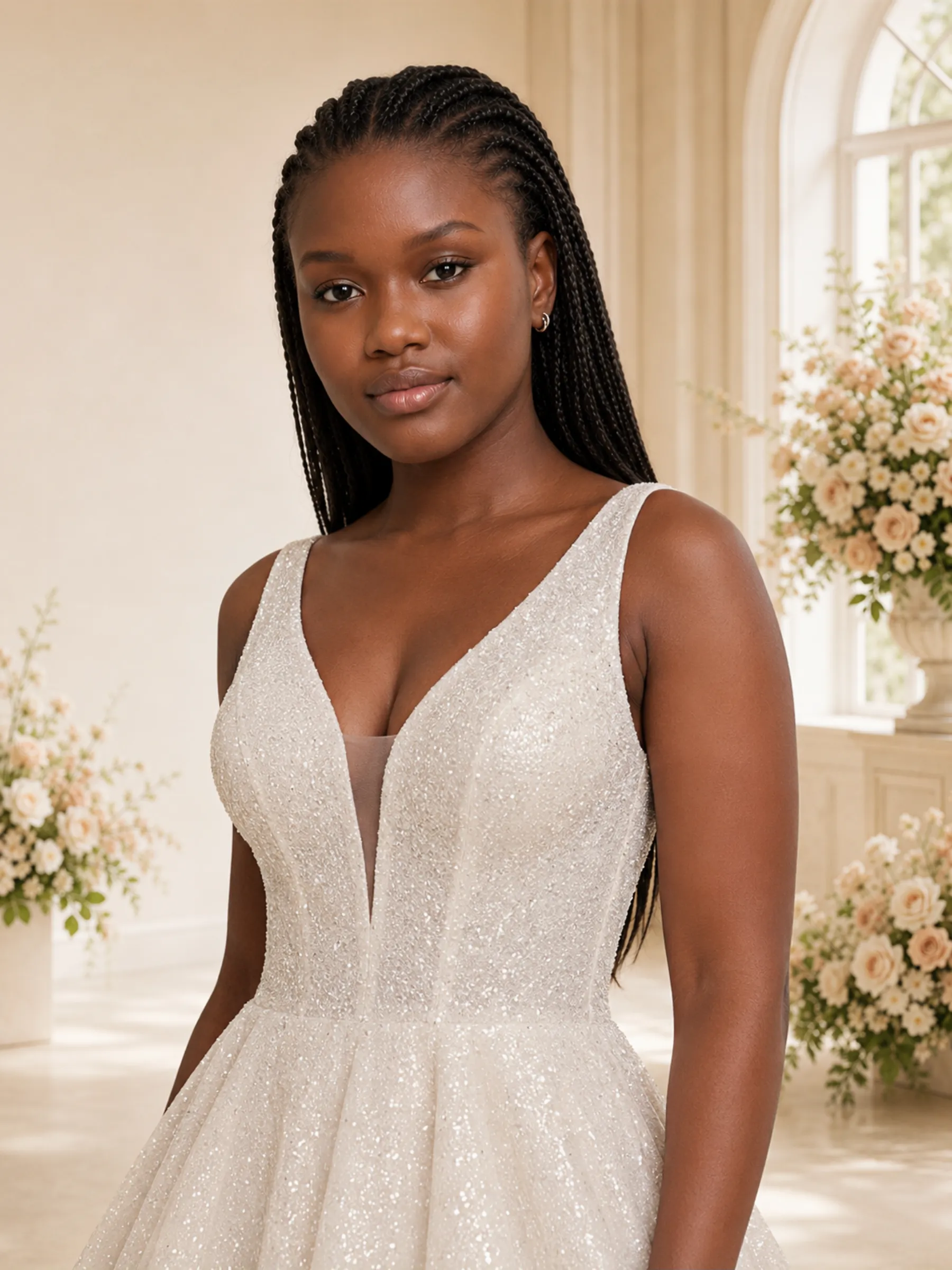 ChicSew Fancy Spaghetti Straps V-Neck Glitter Tulle Long A-Line Wedding Dress sold by ChicSew product image thumbnail 2