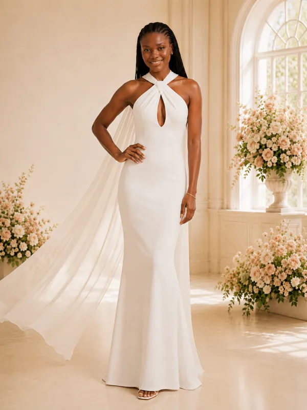 ChicSew Elegant Halter Crepe Mermaid Floor-Length Wedding Dress made by ChicSew