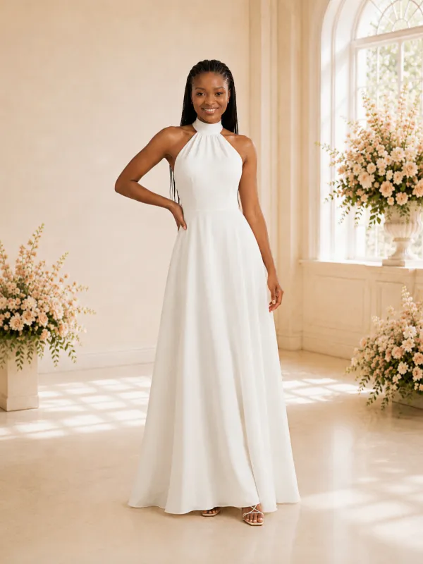 ChicSew Simple Halter Sleeveless Chiffon A-Line Floor-Length Wedding Dress made by ChicSew