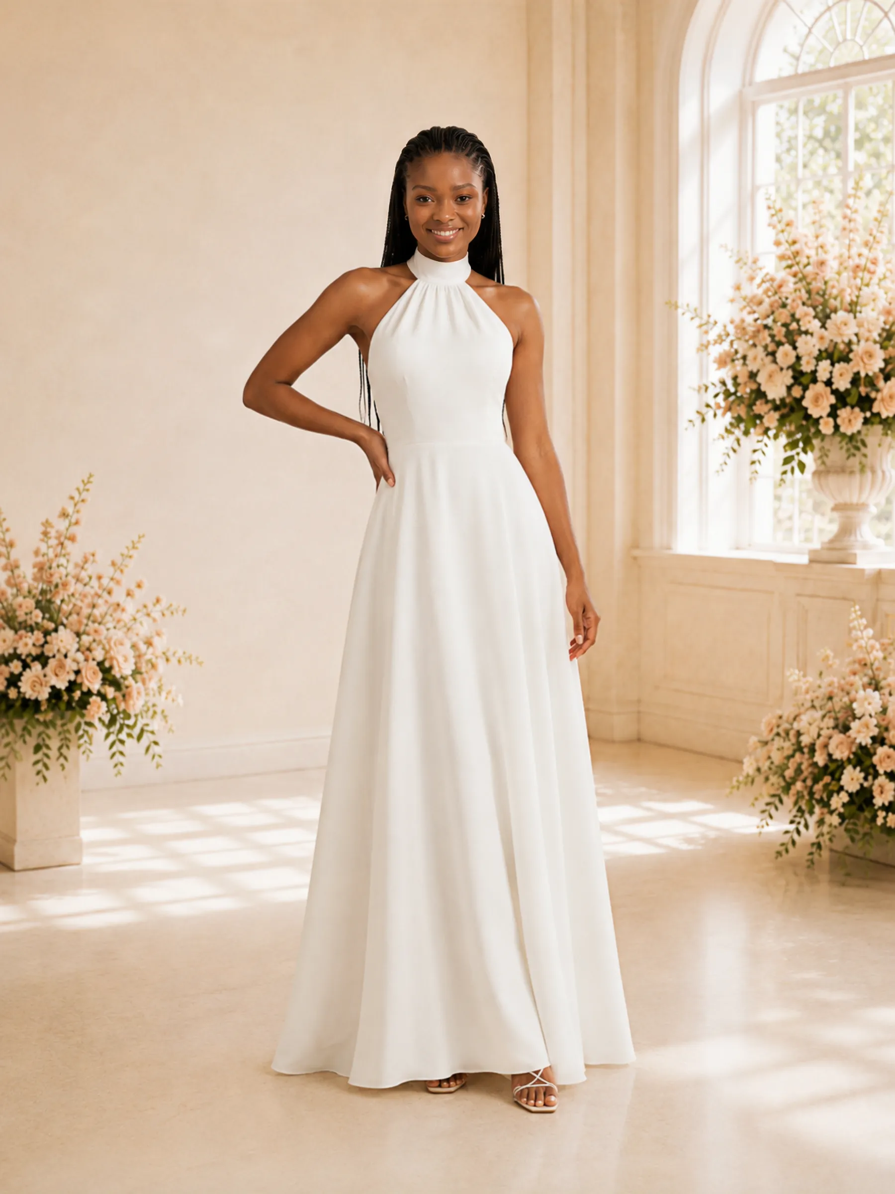 ChicSew Simple Halter Sleeveless Chiffon A-Line Floor-Length Wedding Dress sold by ChicSew