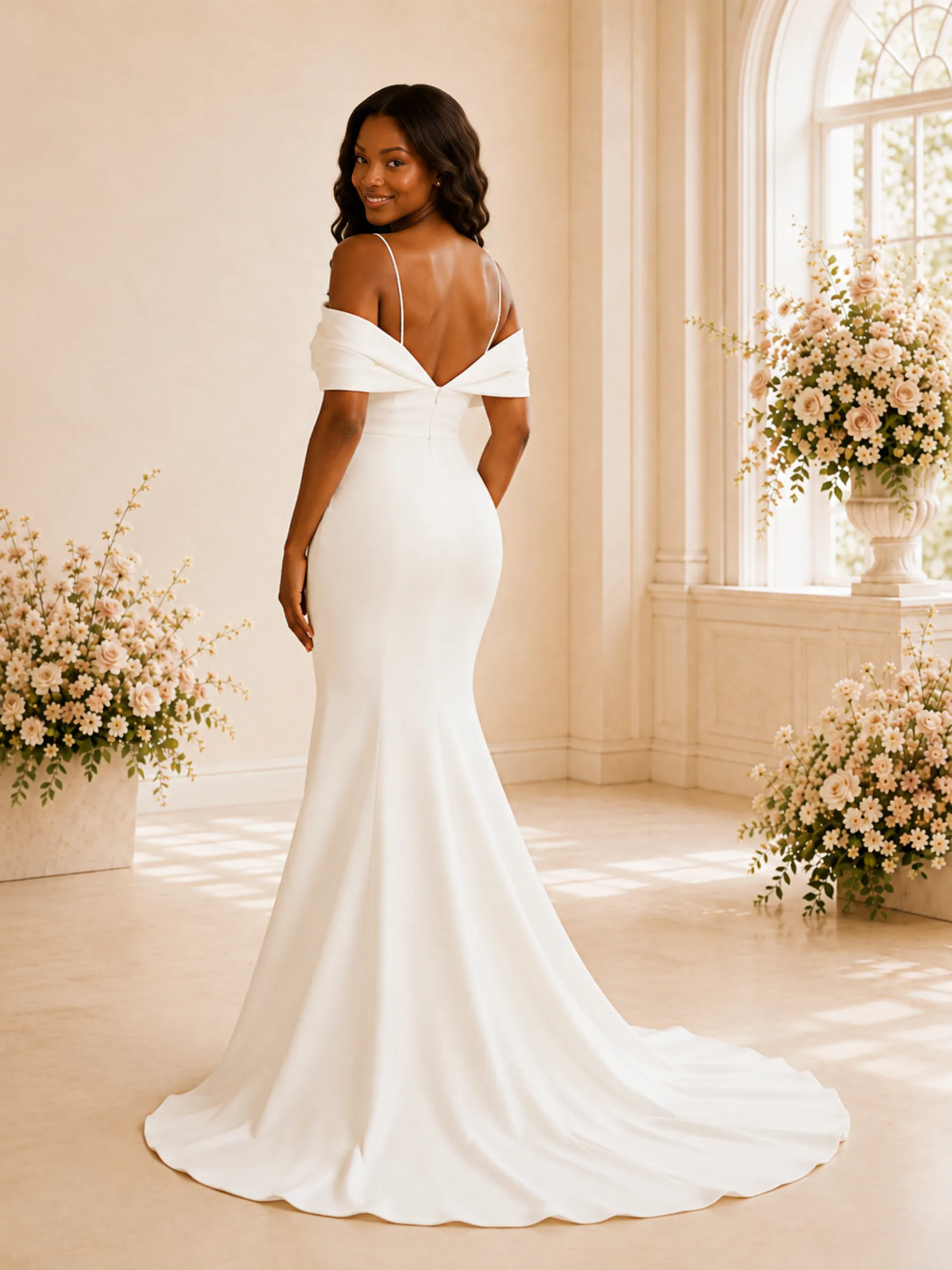 ChicSew Simple Spaghetti Straps Ruching Satin Mermaid Floor-Length Wedding Dress sold by ChicSew product image thumbnail 4