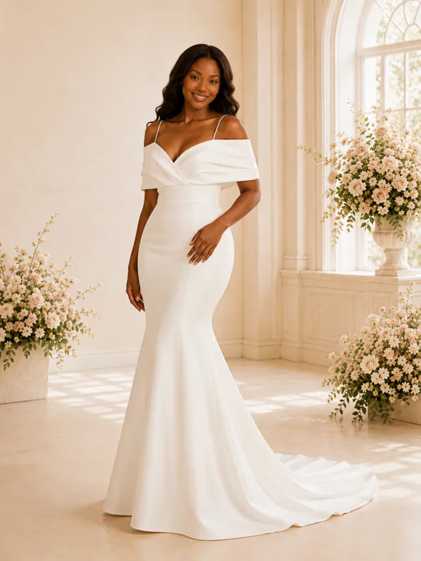 ChicSew Simple Spaghetti Straps Ruching Satin Mermaid Floor-Length Wedding Dress made by ChicSew