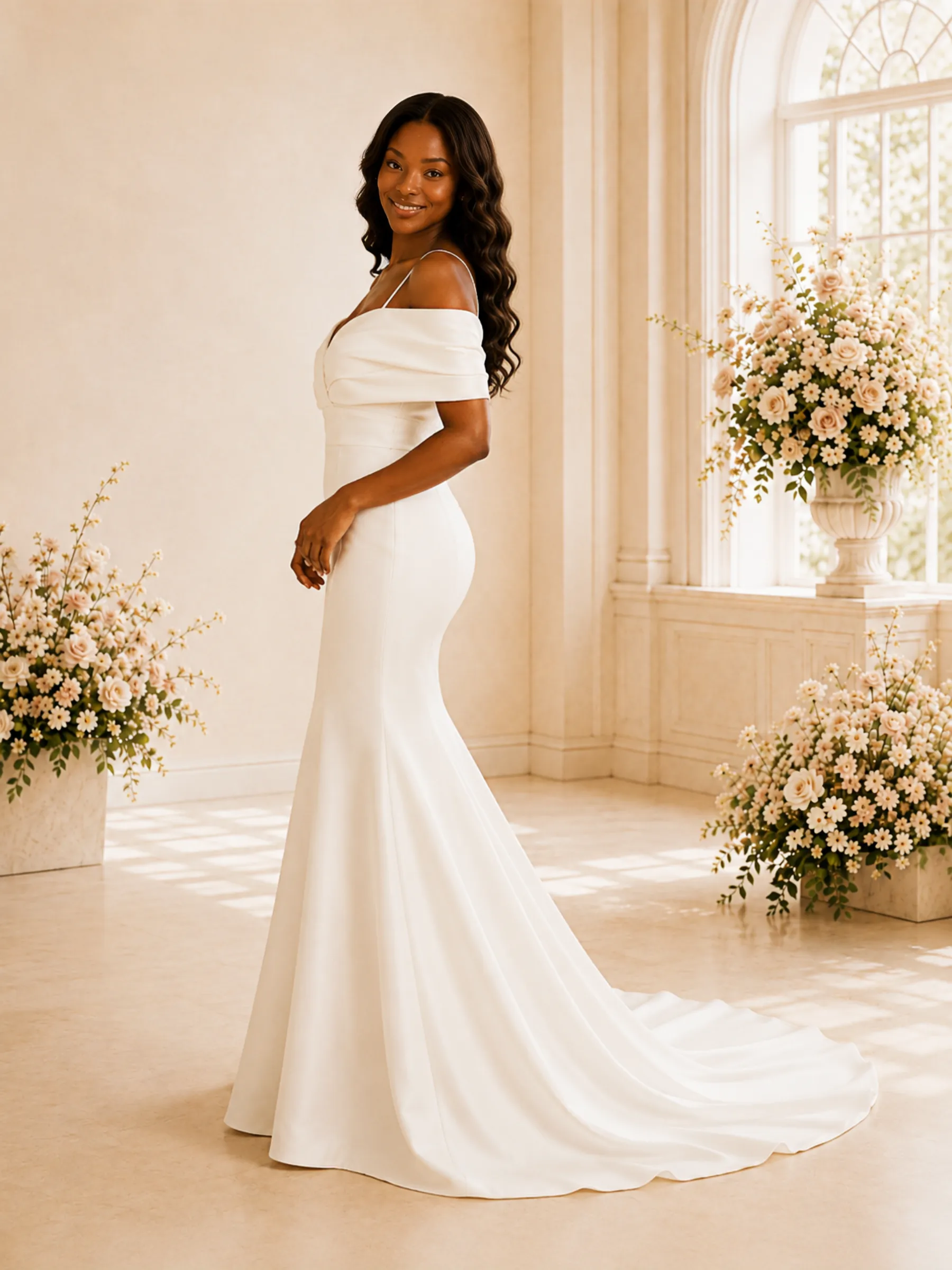ChicSew Simple Spaghetti Straps Ruching Satin Mermaid Floor-Length Wedding Dress sold by ChicSew product image thumbnail 3